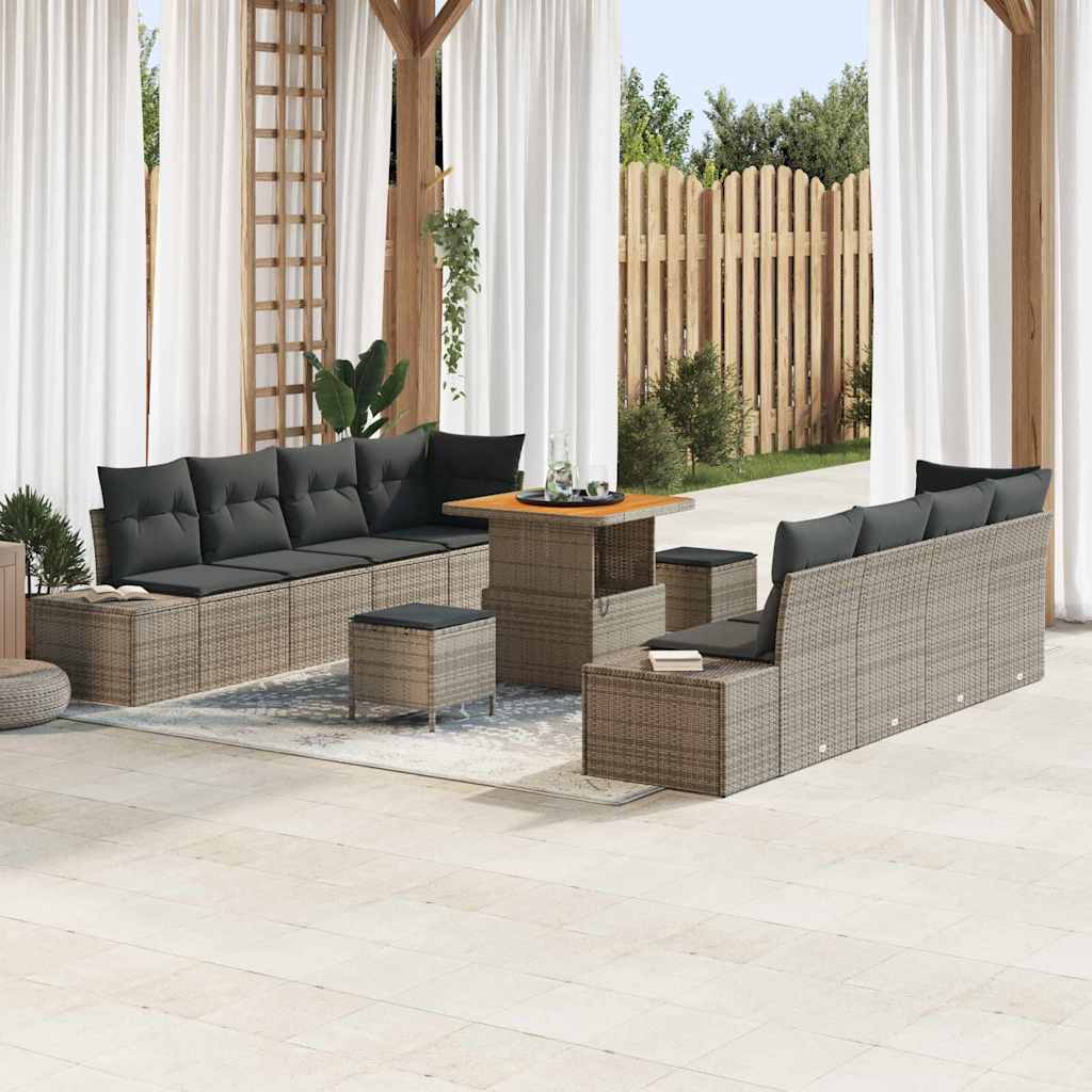 Tuinbankenset met kussen 11 pcs Grijs poly rattan – afbeelding 1