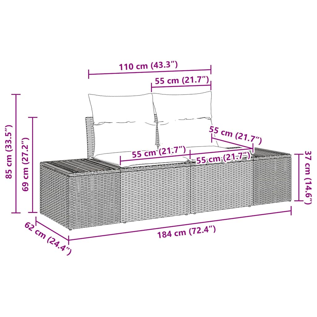 Tuinbankenset met kussen 12 pcs Beige poly rattan – afbeelding 11