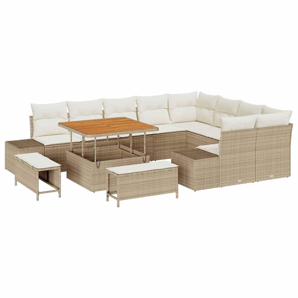 Tuinbankenset met kussen 12 pcs Beige poly rattan – afbeelding 2