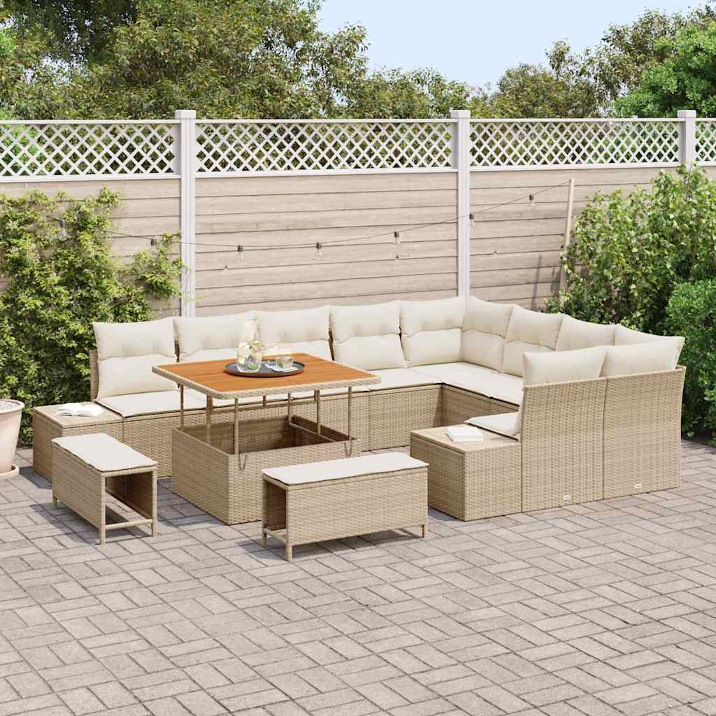 Tuinbankenset met kussen 12 pcs Beige poly rattan – afbeelding 3