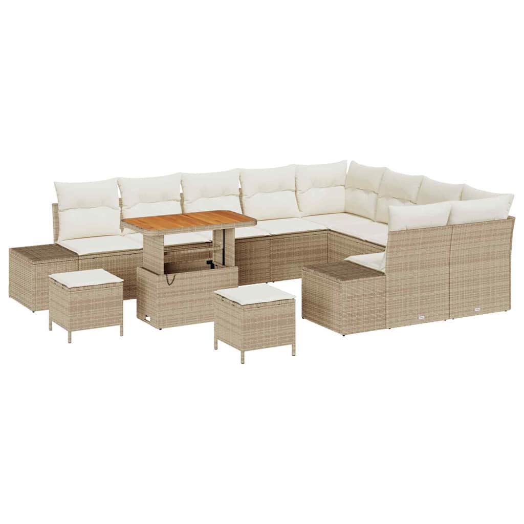 Tuinbankenset met kussen 12 pcs Beige poly rattan – afbeelding 2