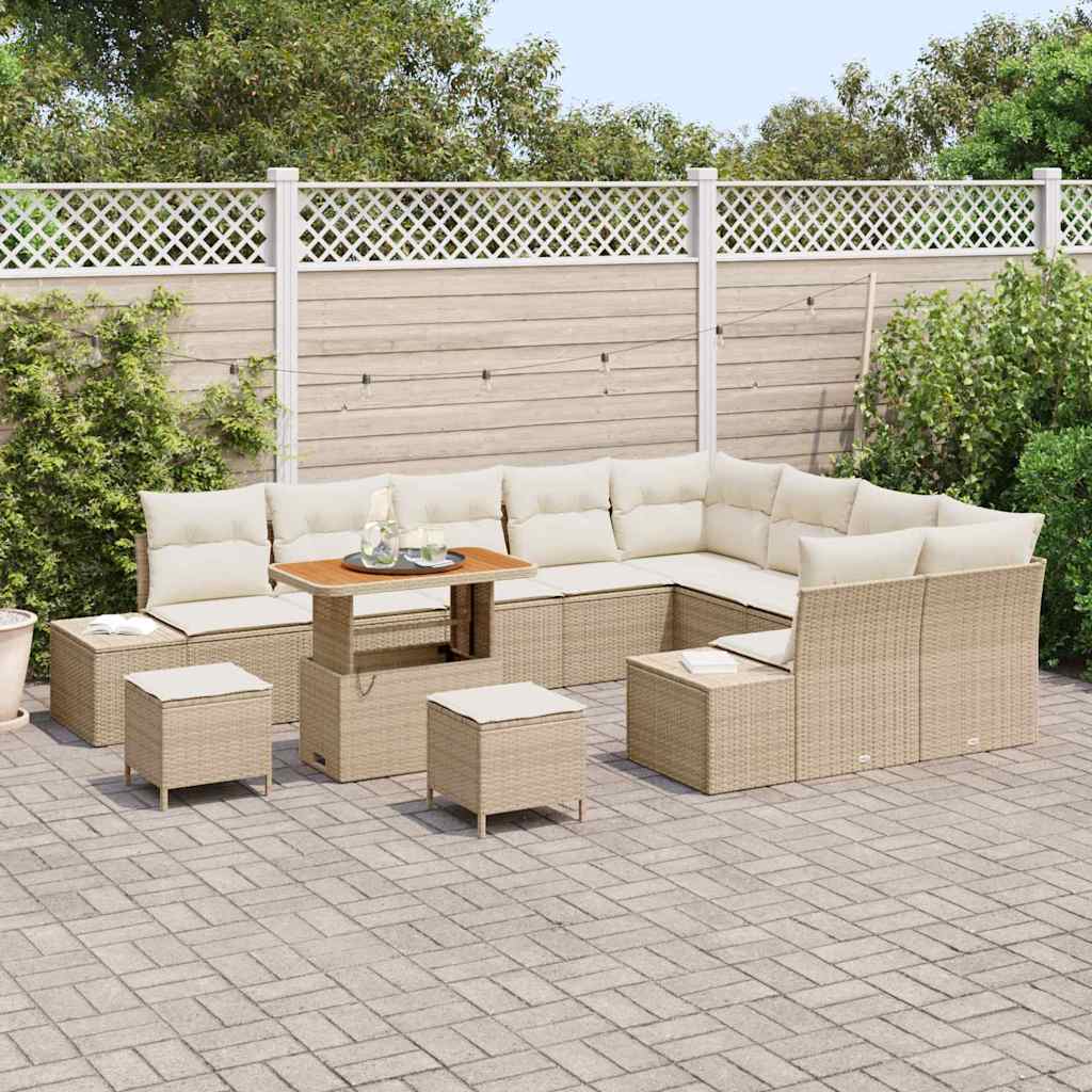 Tuinbankenset met kussen 12 pcs Beige poly rattan – afbeelding 3