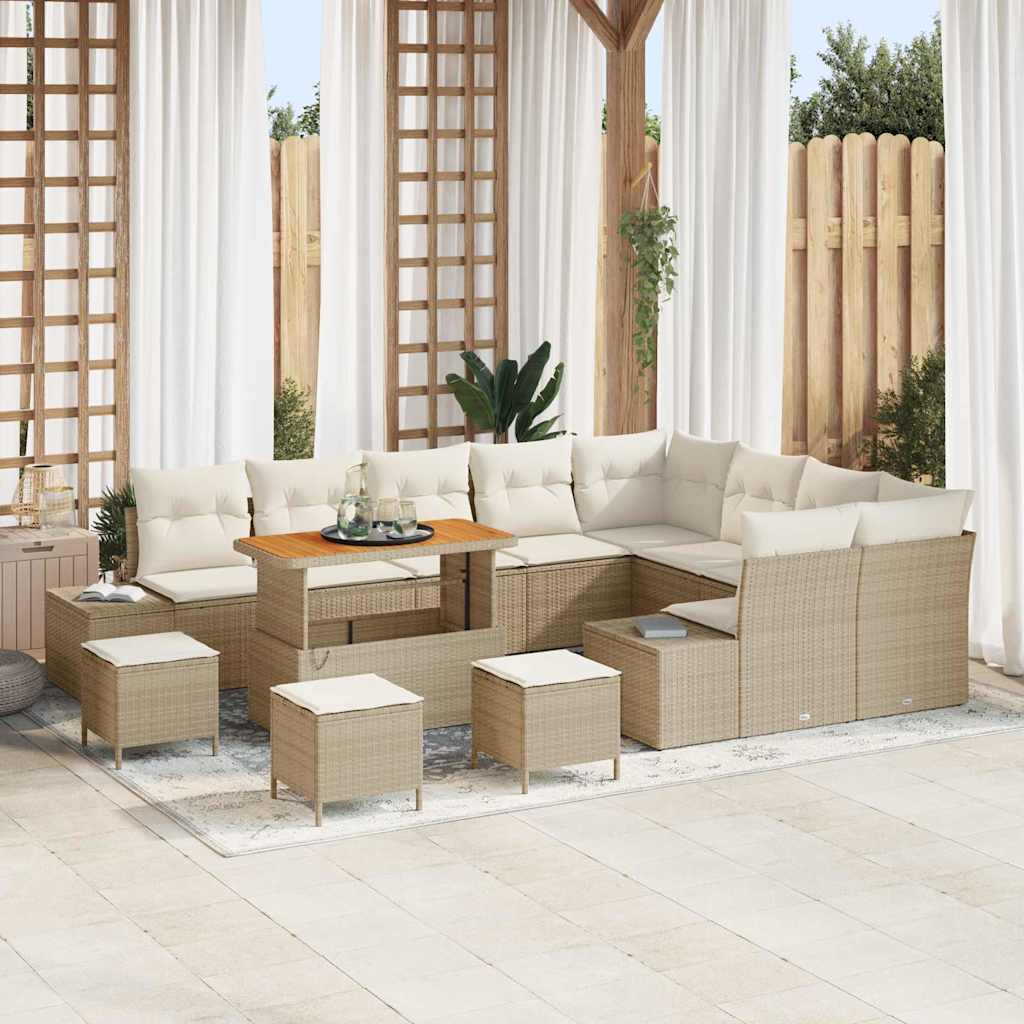 Tuinbankenset met kussen 13 pcs Beige poly rattan – afbeelding 1