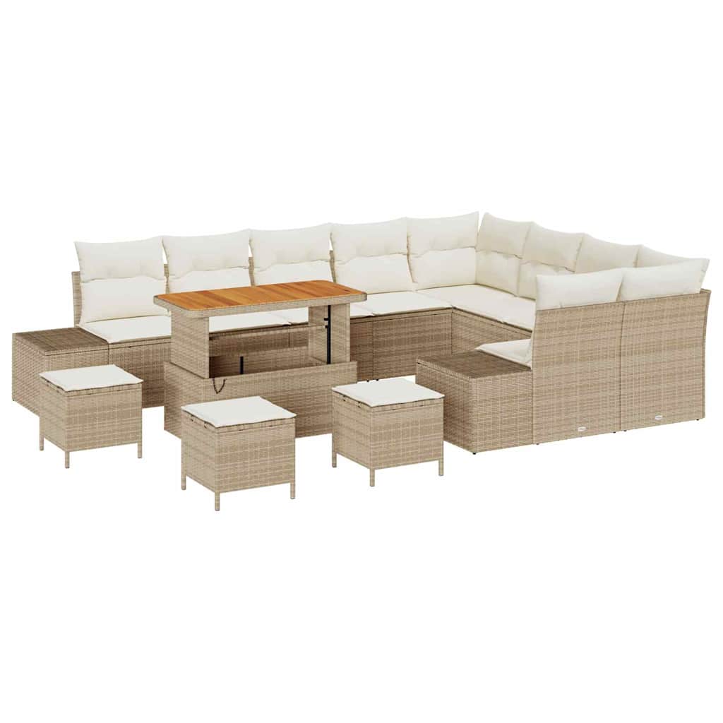 Tuinbankenset met kussen 13 pcs Beige poly rattan – afbeelding 2