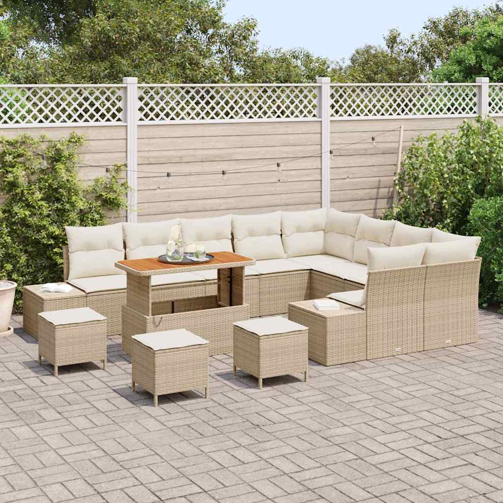 Tuinbankenset met kussen 13 pcs Beige poly rattan – afbeelding 3
