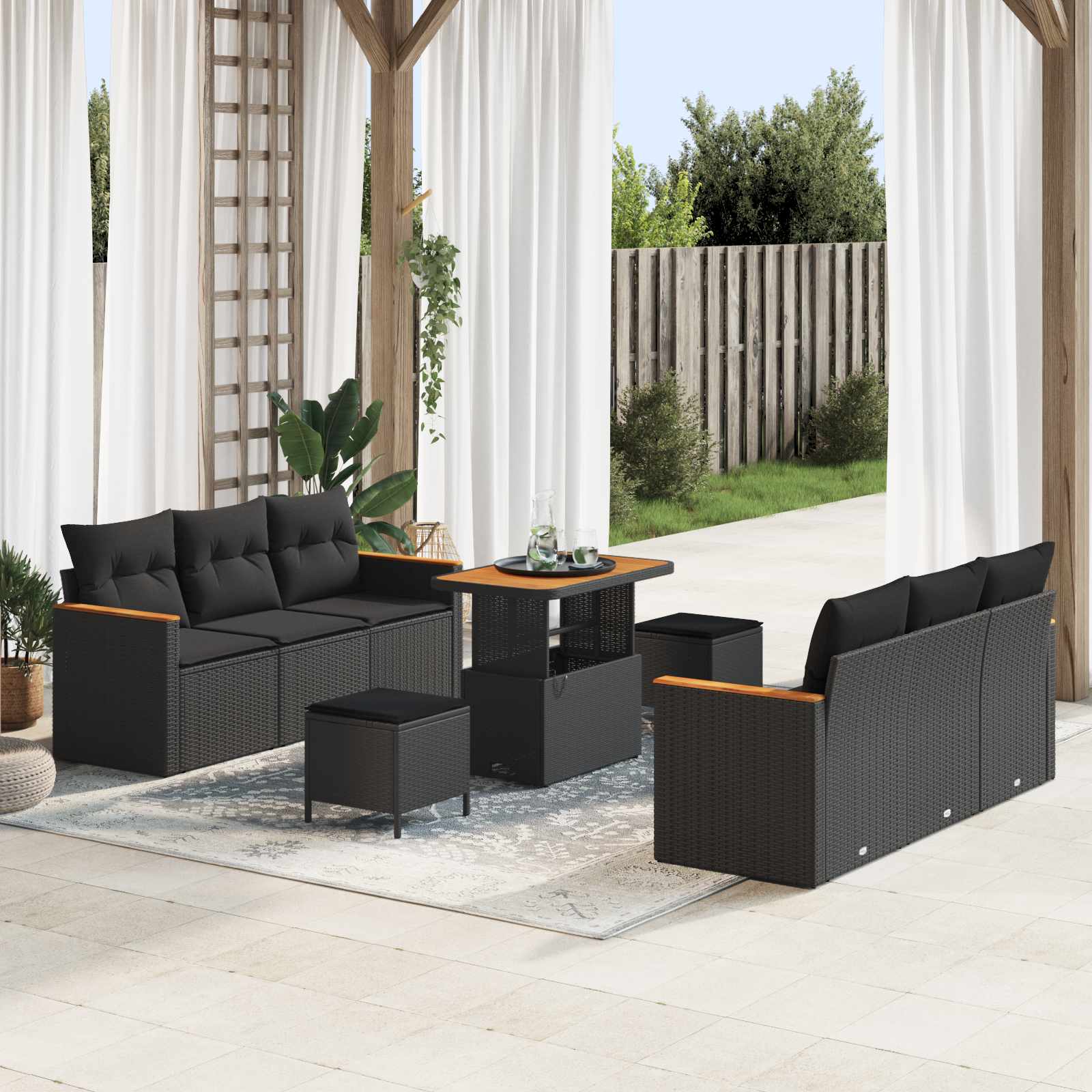 Tuinbankenset 9 pcs Zwart poly rattan – afbeelding 1