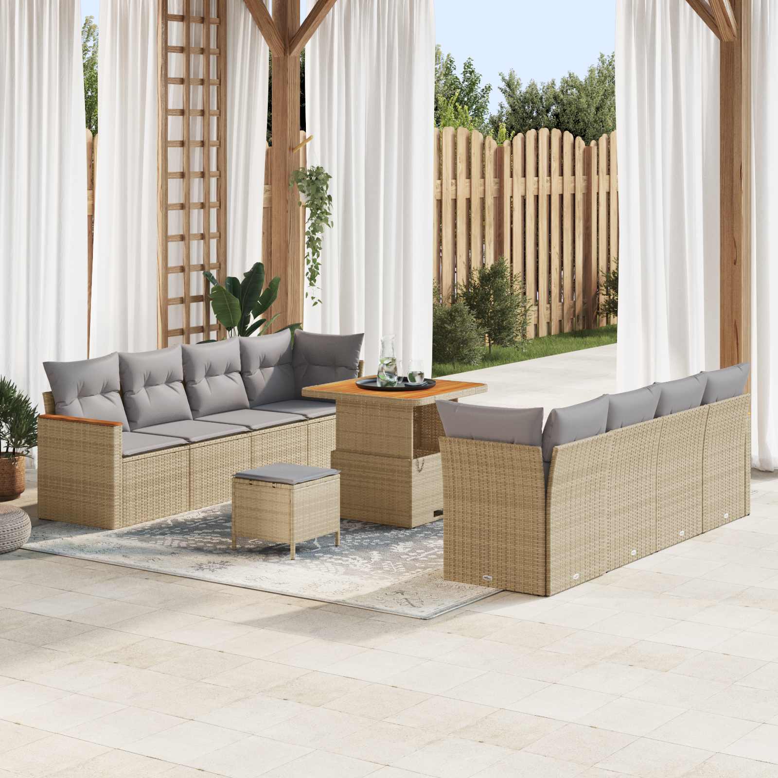 Tuinbankenset 11 pcs Beige poly rattan – afbeelding 1