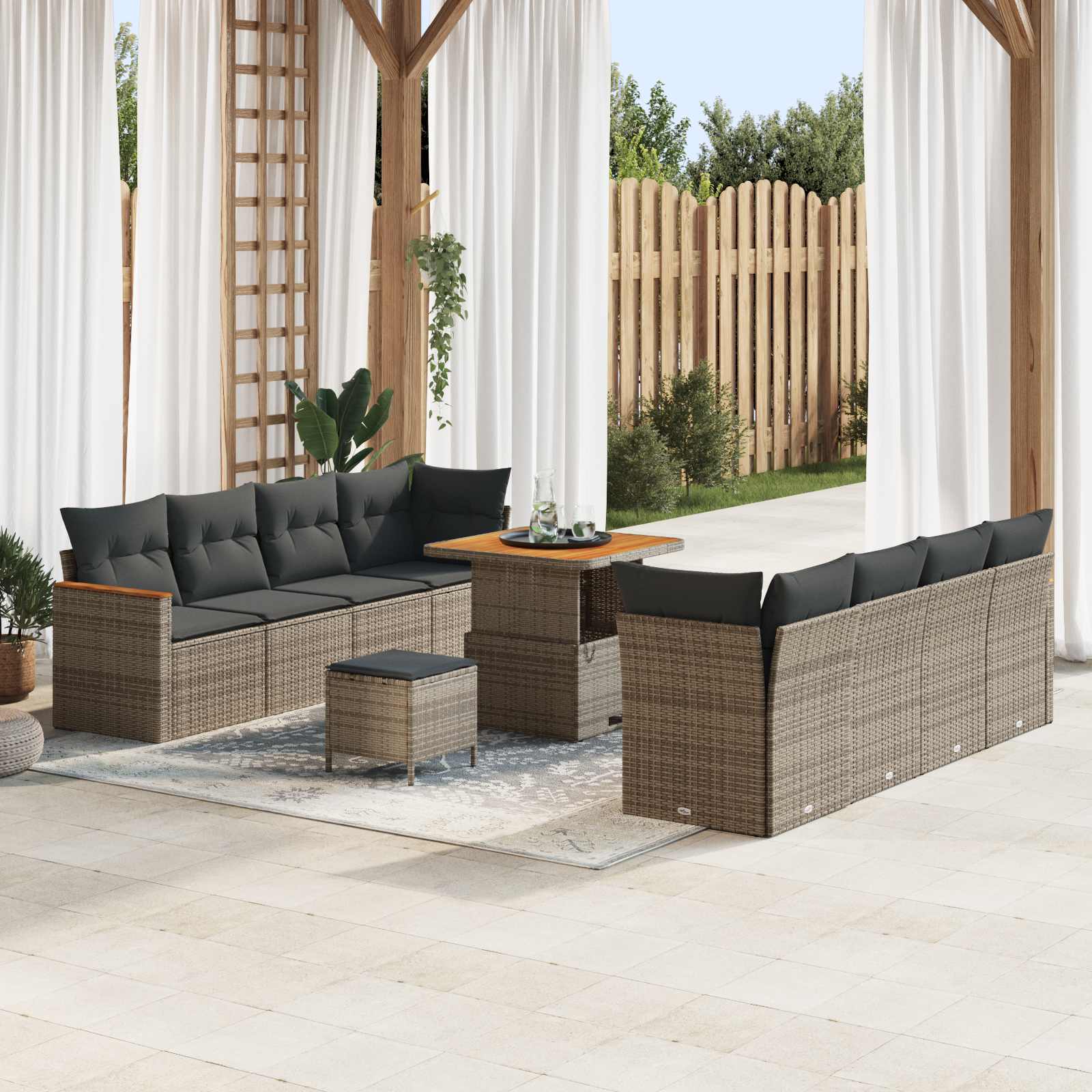 Tuinbankenset 11 pcs Grijs poly rattan