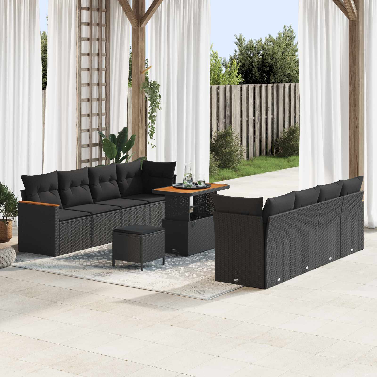 Tuinbankenset 11 pcs Zwart poly rattan – afbeelding 1