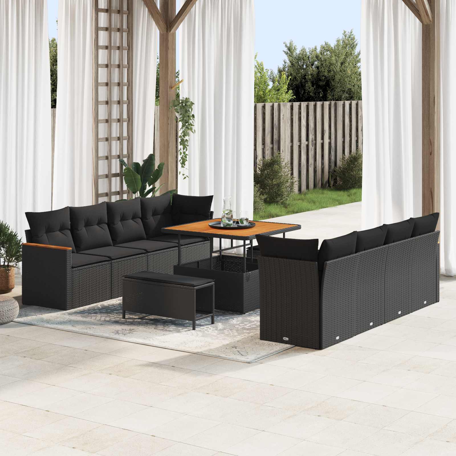 Tuinbankenset 11 pcs Zwart poly rattan – afbeelding 1