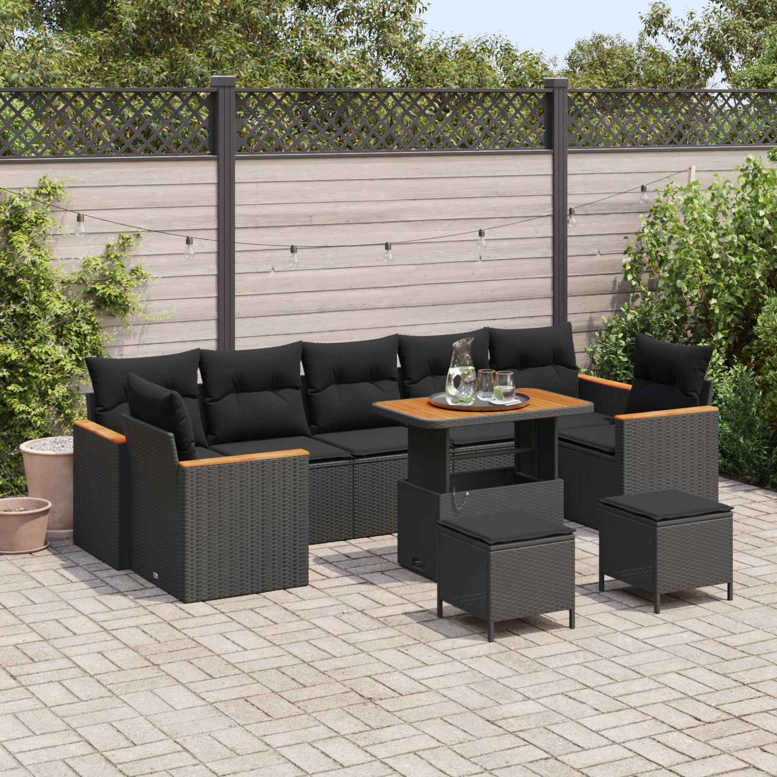 Tuinbankenset 10 pcs Zwart poly rattan – afbeelding 1