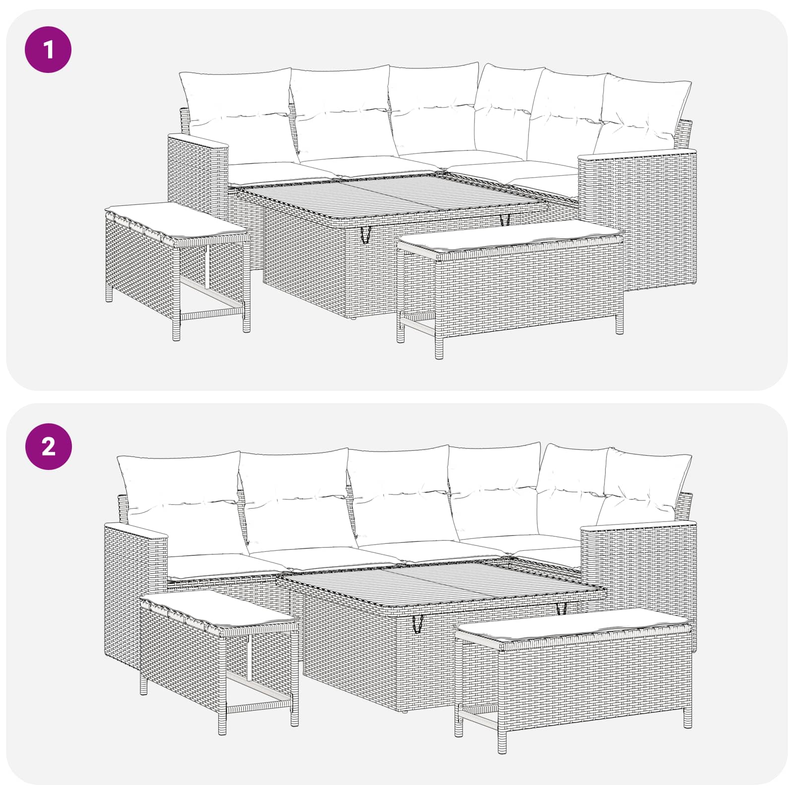 Tuinbankenset 8 st Zwart poly rattan – afbeelding 10