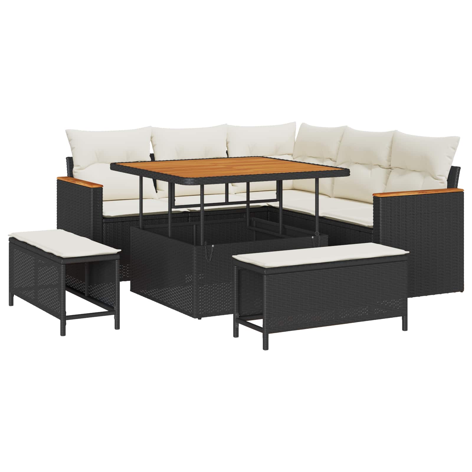 Tuinbankenset 8 st Zwart poly rattan – afbeelding 2