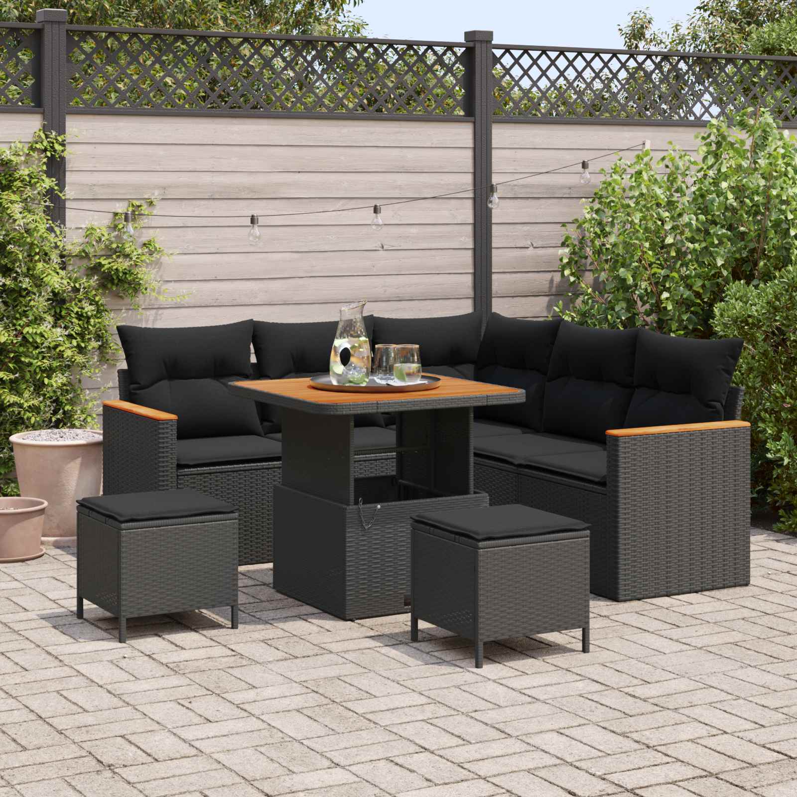 Tuinbankenset 8 pcs Zwart poly rattan – afbeelding 1