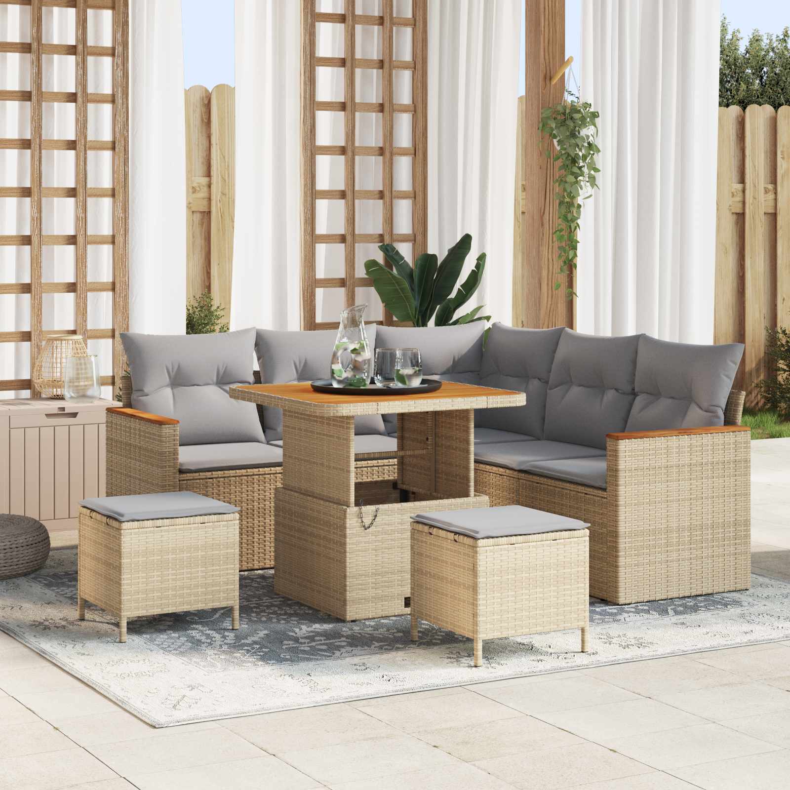 Tuinbankenset 8 pcs Beige poly rattan – afbeelding 1
