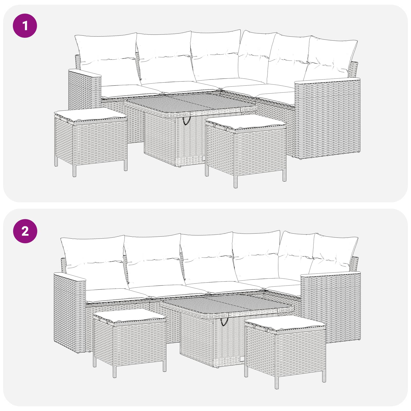 Tuinbankenset 8 pcs Beige poly rattan – afbeelding 10