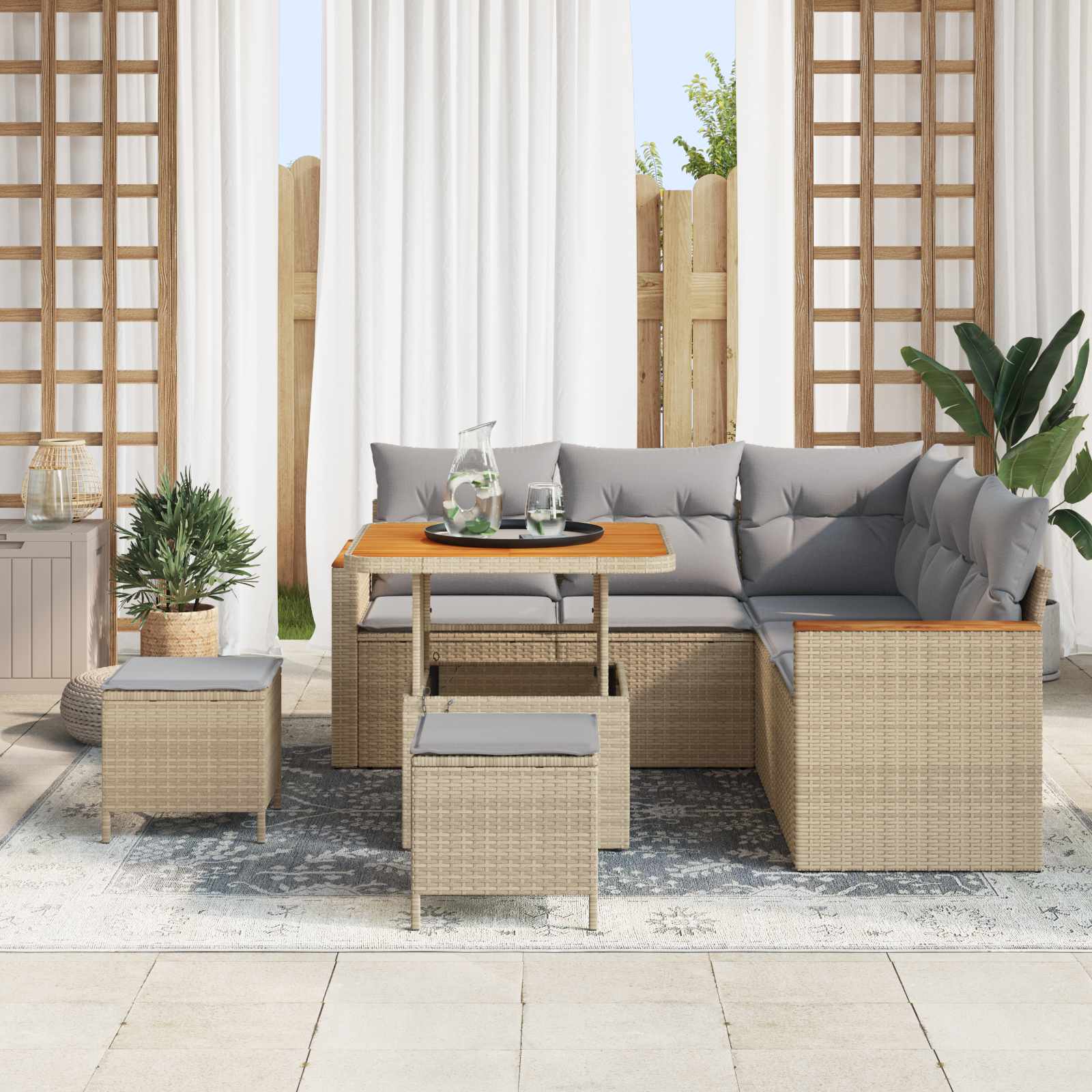 Tuinbankenset 8 pcs Beige poly rattan – afbeelding 3