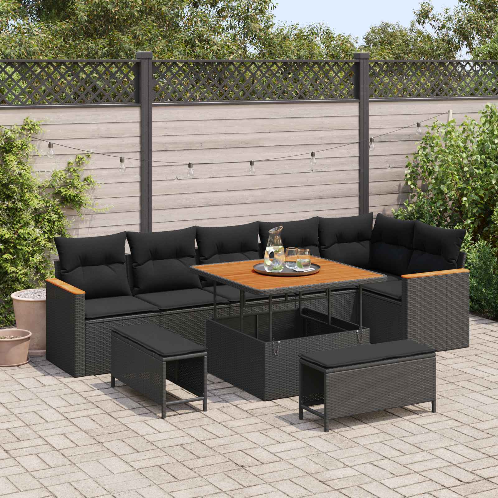 Tuinbankenset 9 pcs Zwart poly rattan – afbeelding 1
