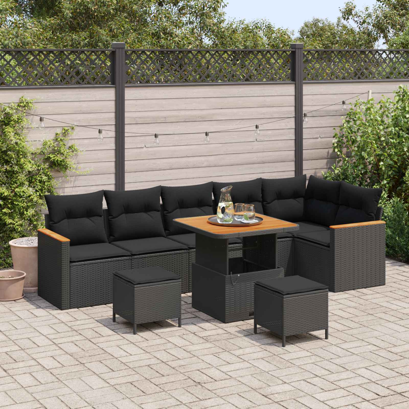 Tuinbankenset 9 pcs Zwart poly rattan – afbeelding 1