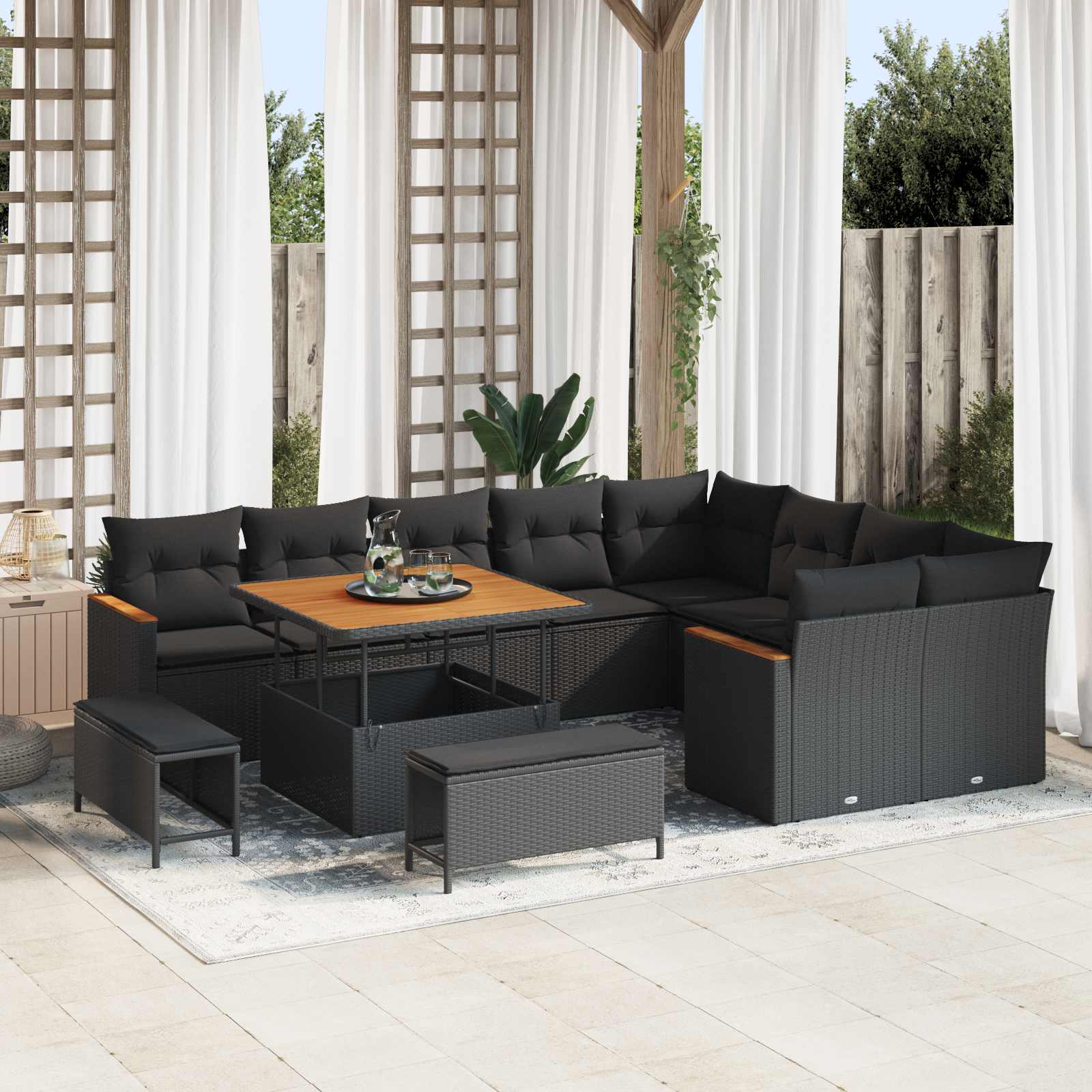 Tuinbankenset 12 pcs Zwart poly rattan – afbeelding 1