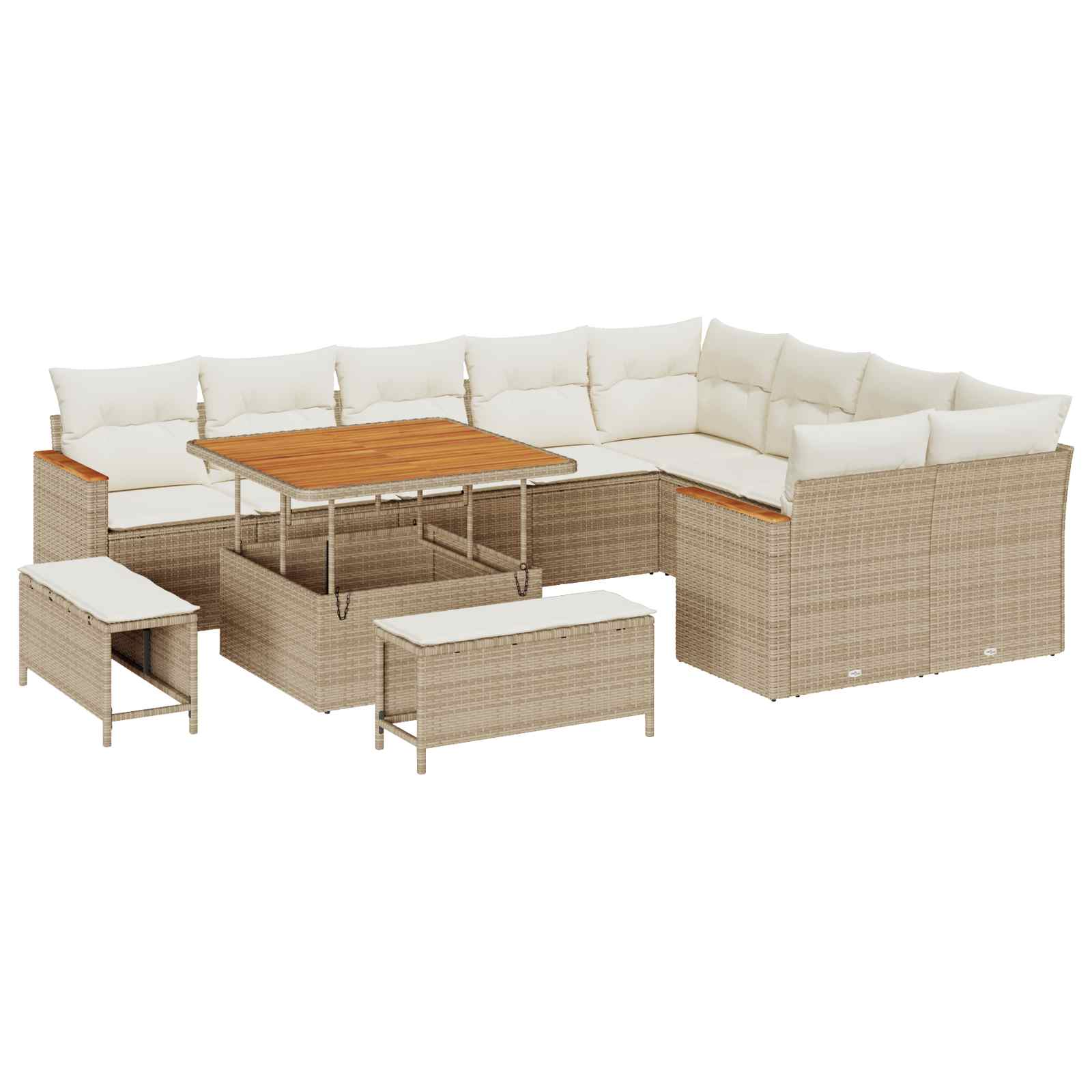 Tuinbankenset 12 pcs Beige poly rattan – afbeelding 2