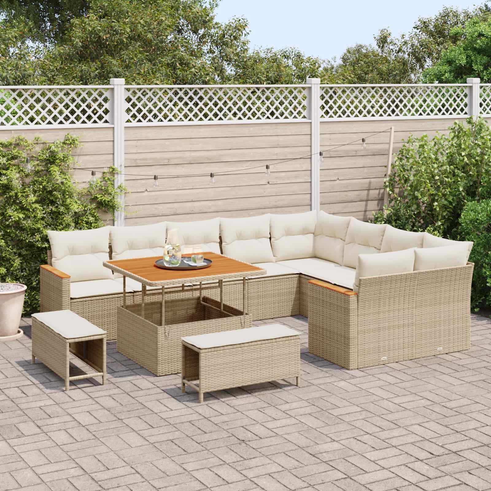 Tuinbankenset 12 pcs Beige poly rattan – afbeelding 3