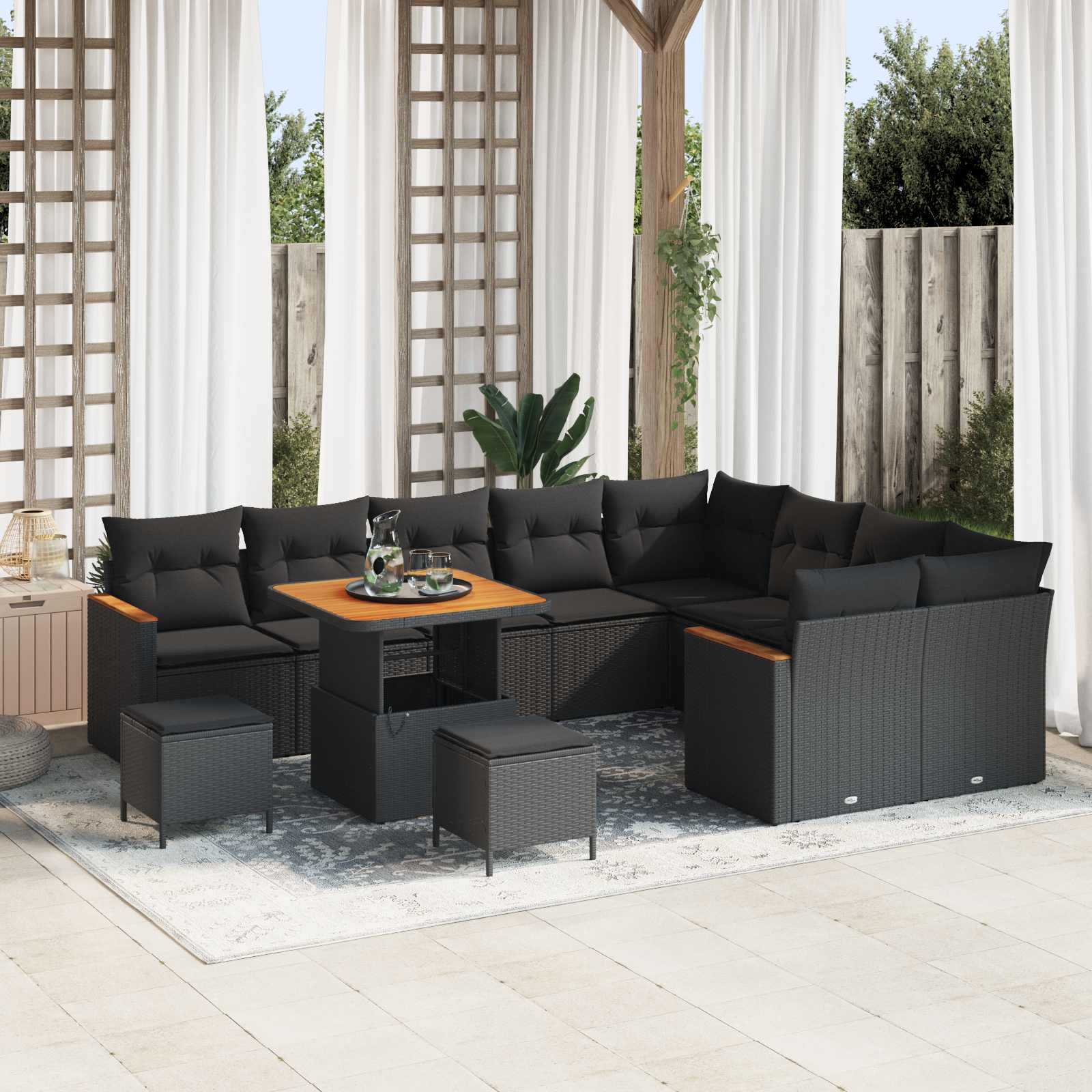 Tuinbankenset 12 pcs Zwart poly rattan – afbeelding 1