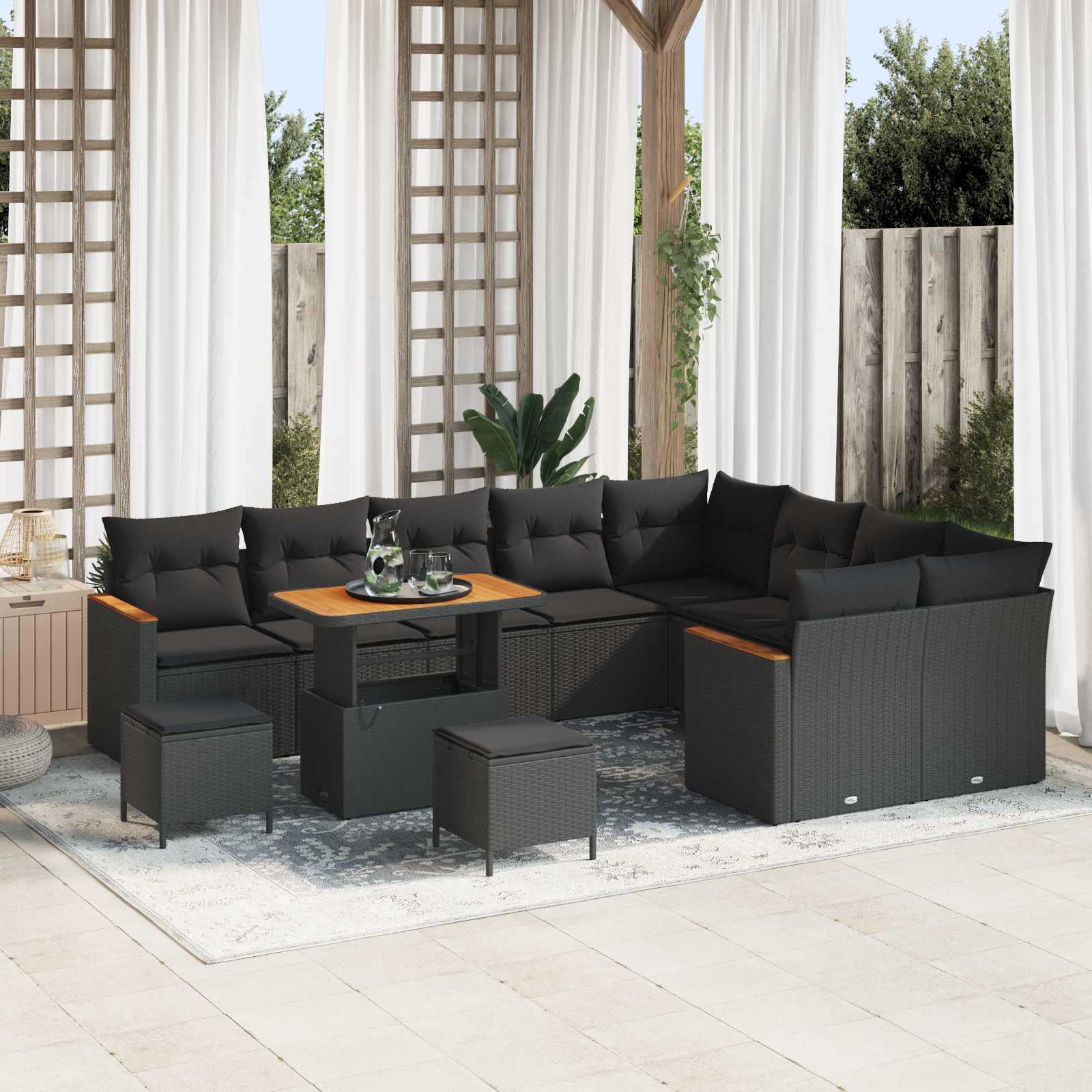 Tuinbankenset 12 pcs Zwart poly rattan – afbeelding 1