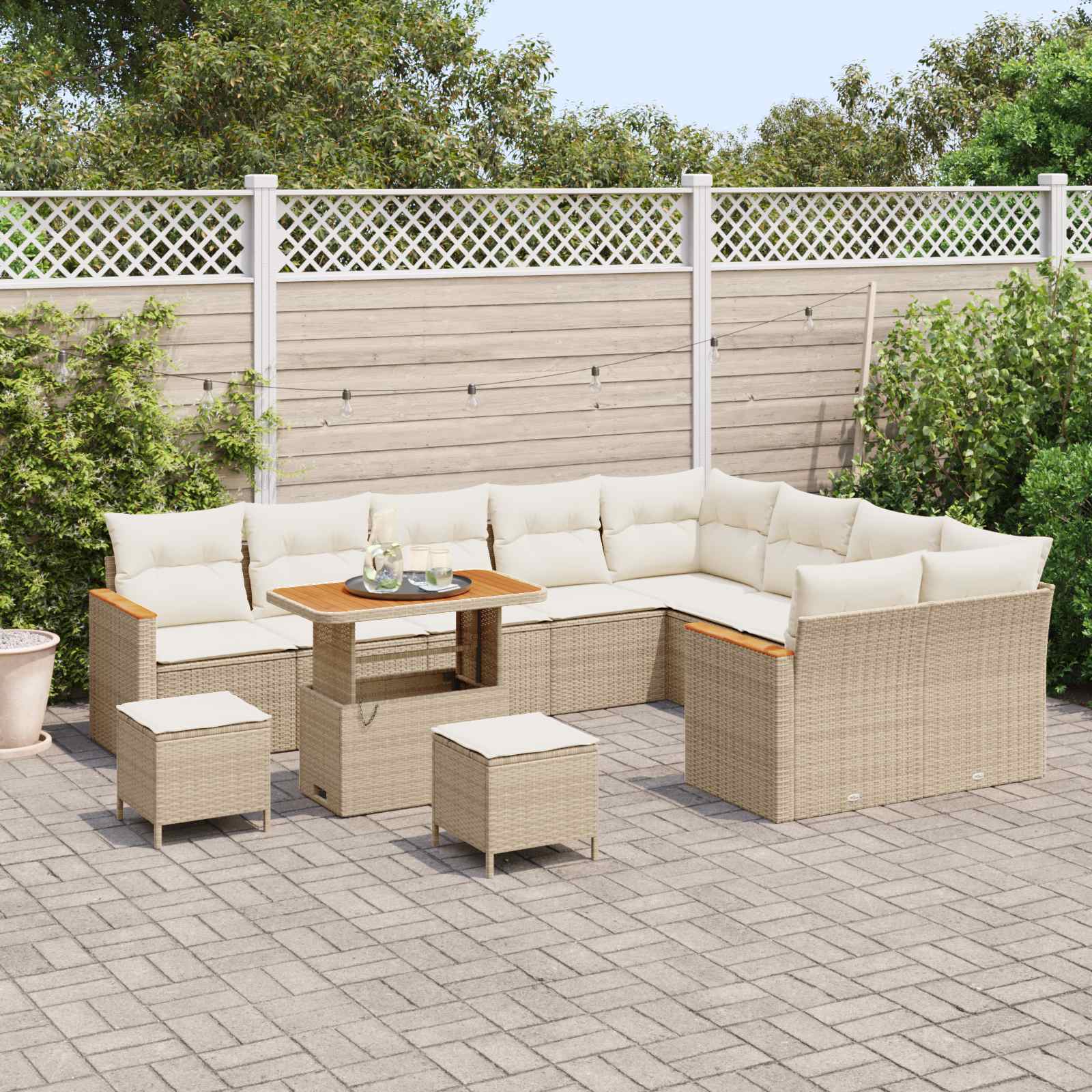Tuinbankenset 12 pcs Beige poly rattan – afbeelding 3