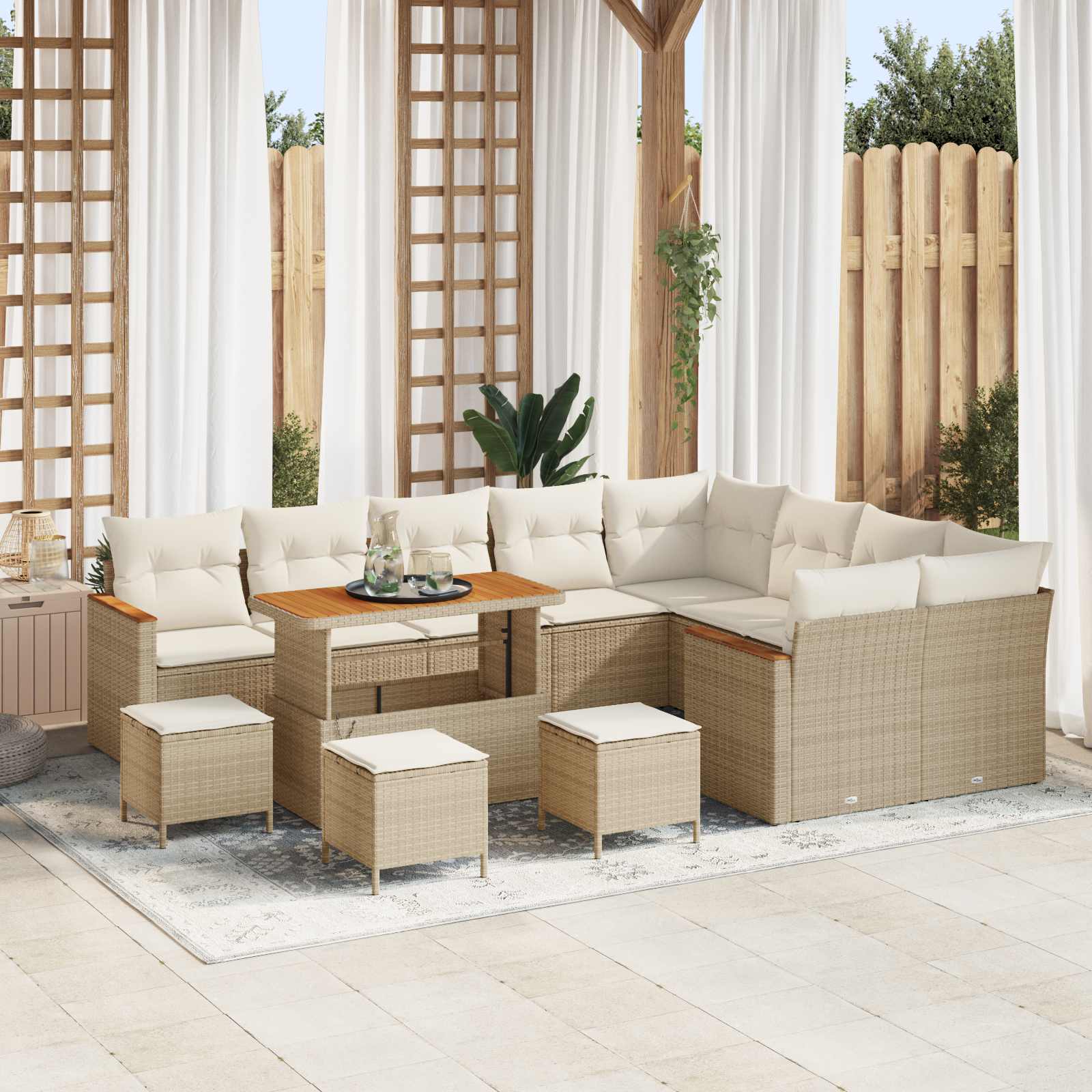 Tuinbankenset 13 pcs Beige poly rattan – afbeelding 1