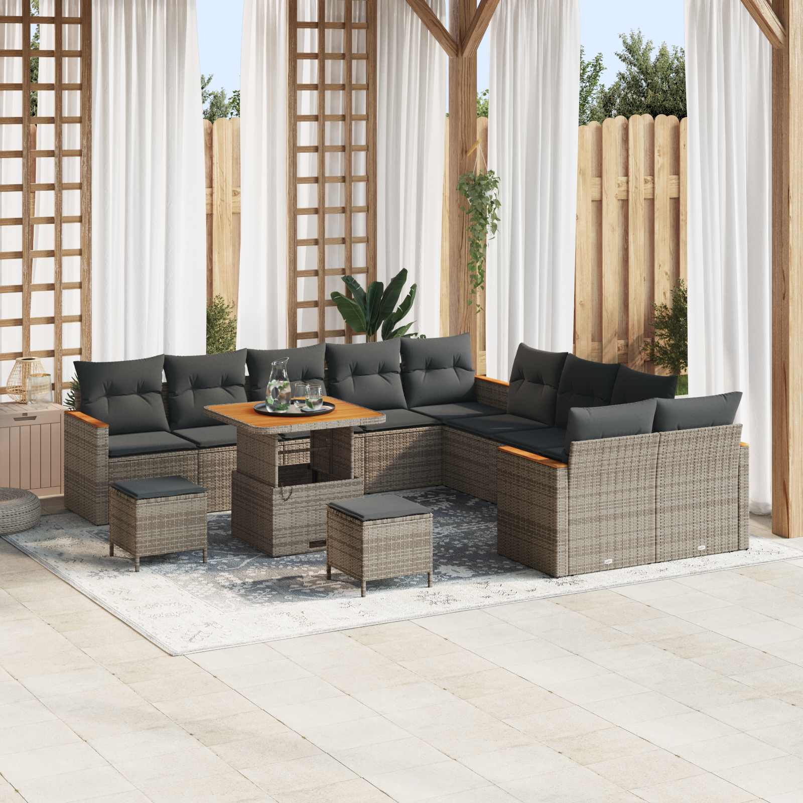 Tuinbankenset 13 pcs Grijs poly rattan – afbeelding 1