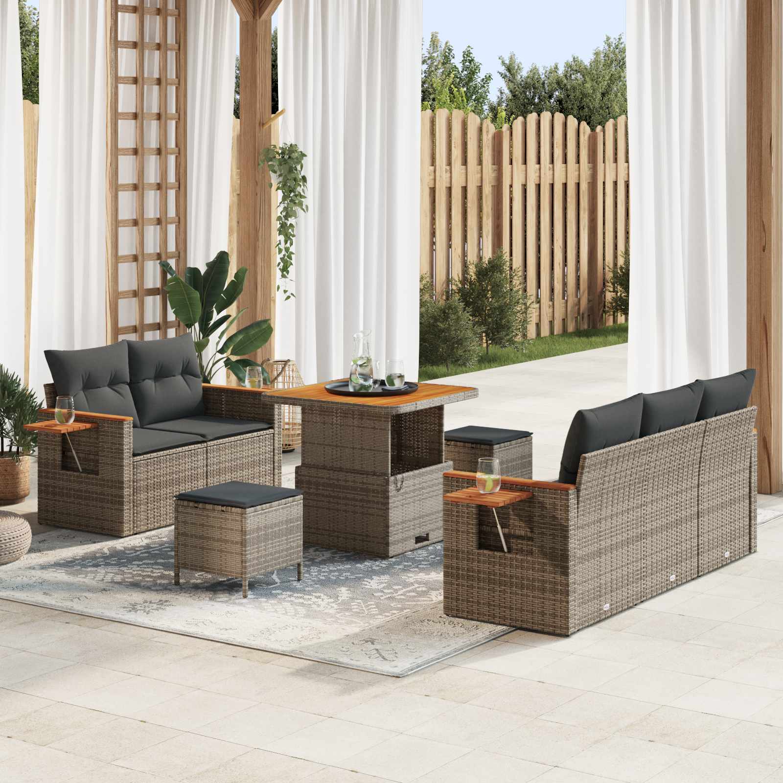 Tuinbankenset 8 pcs Grijs poly rattan – afbeelding 1