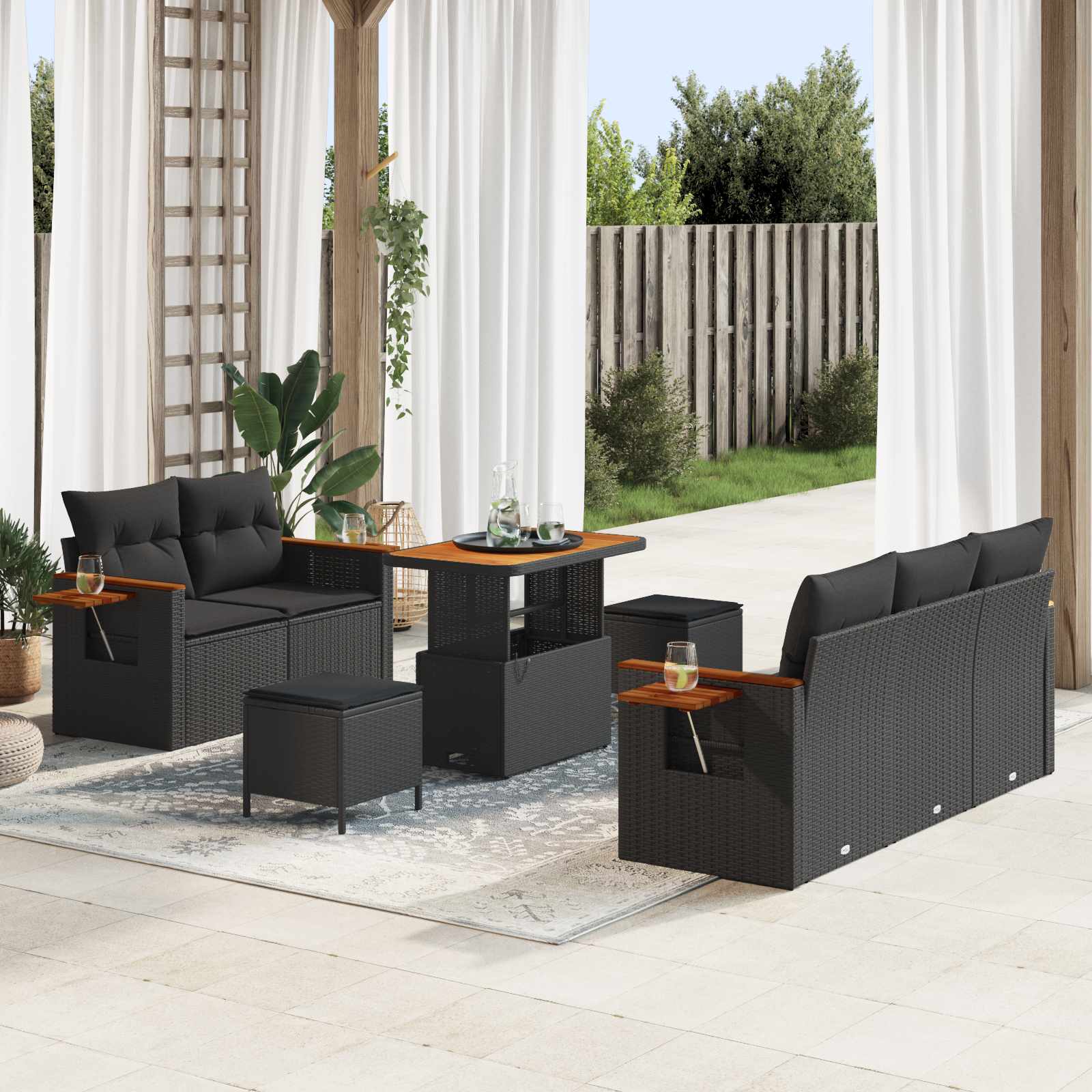 Tuinbankenset 8 pcs Zwart poly rattan – afbeelding 1