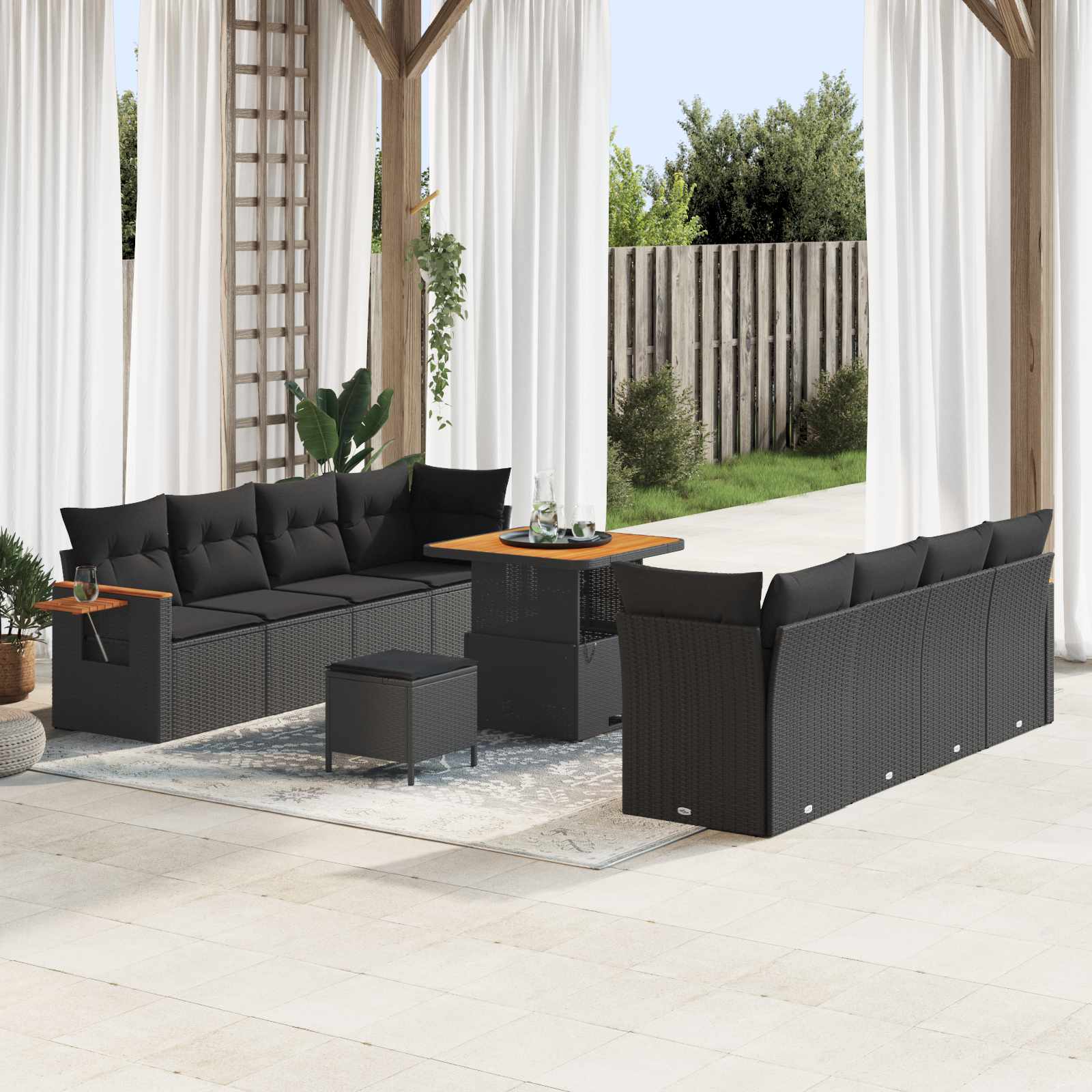 Tuinbankenset 11 pcs Zwart poly rattan – afbeelding 1