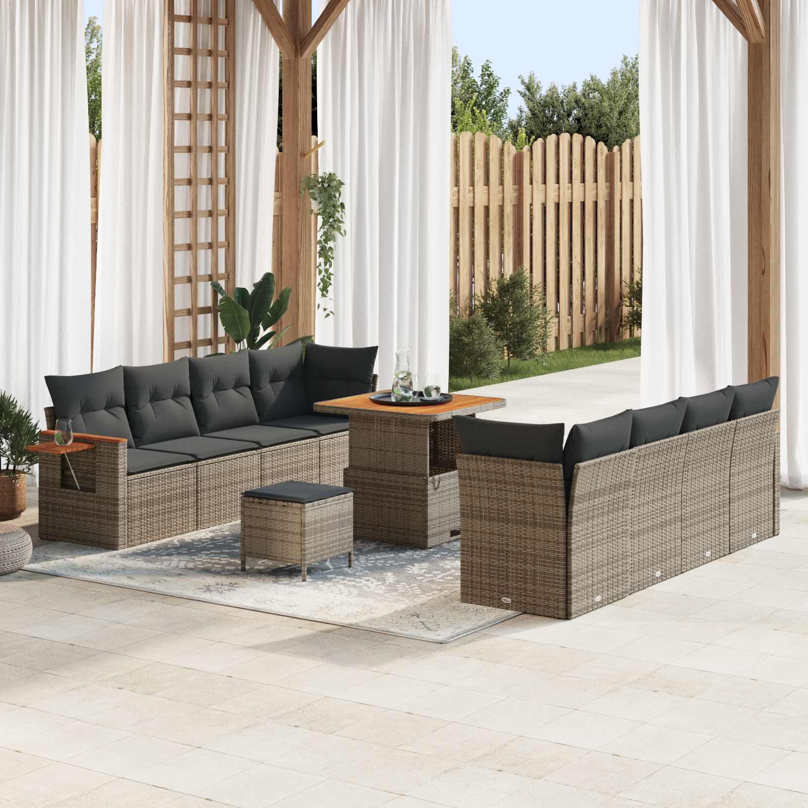 Tuinbankenset 11 pcs Grijs poly rattan – afbeelding 1