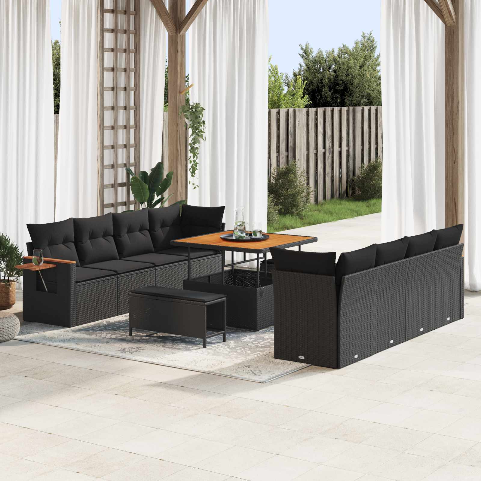 Tuinbankenset 11 pcs Zwart poly rattan – afbeelding 1