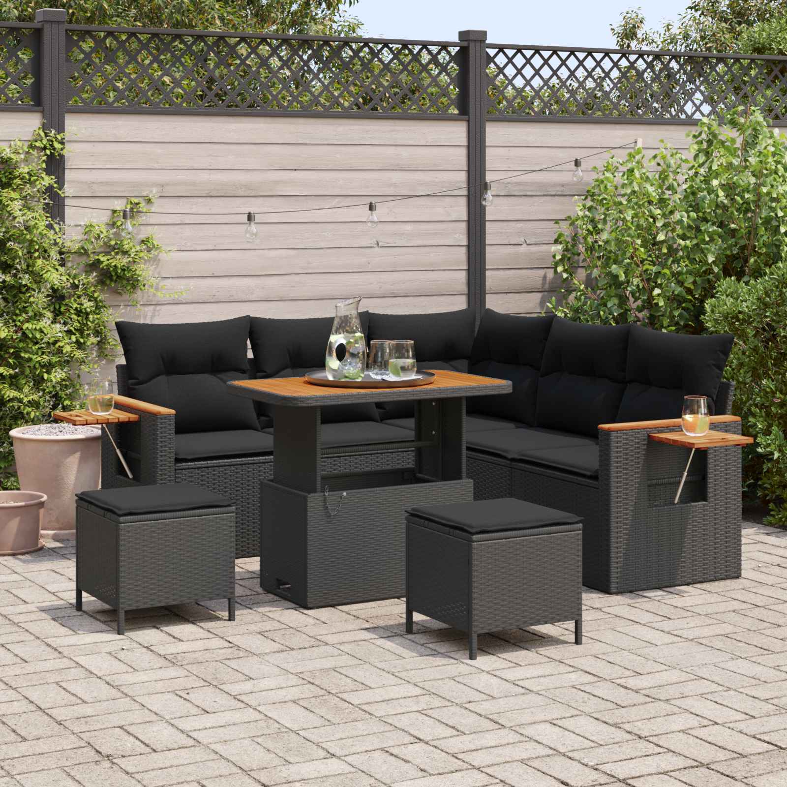 Tuinbankenset 8 pcs Zwart poly rattan – afbeelding 1