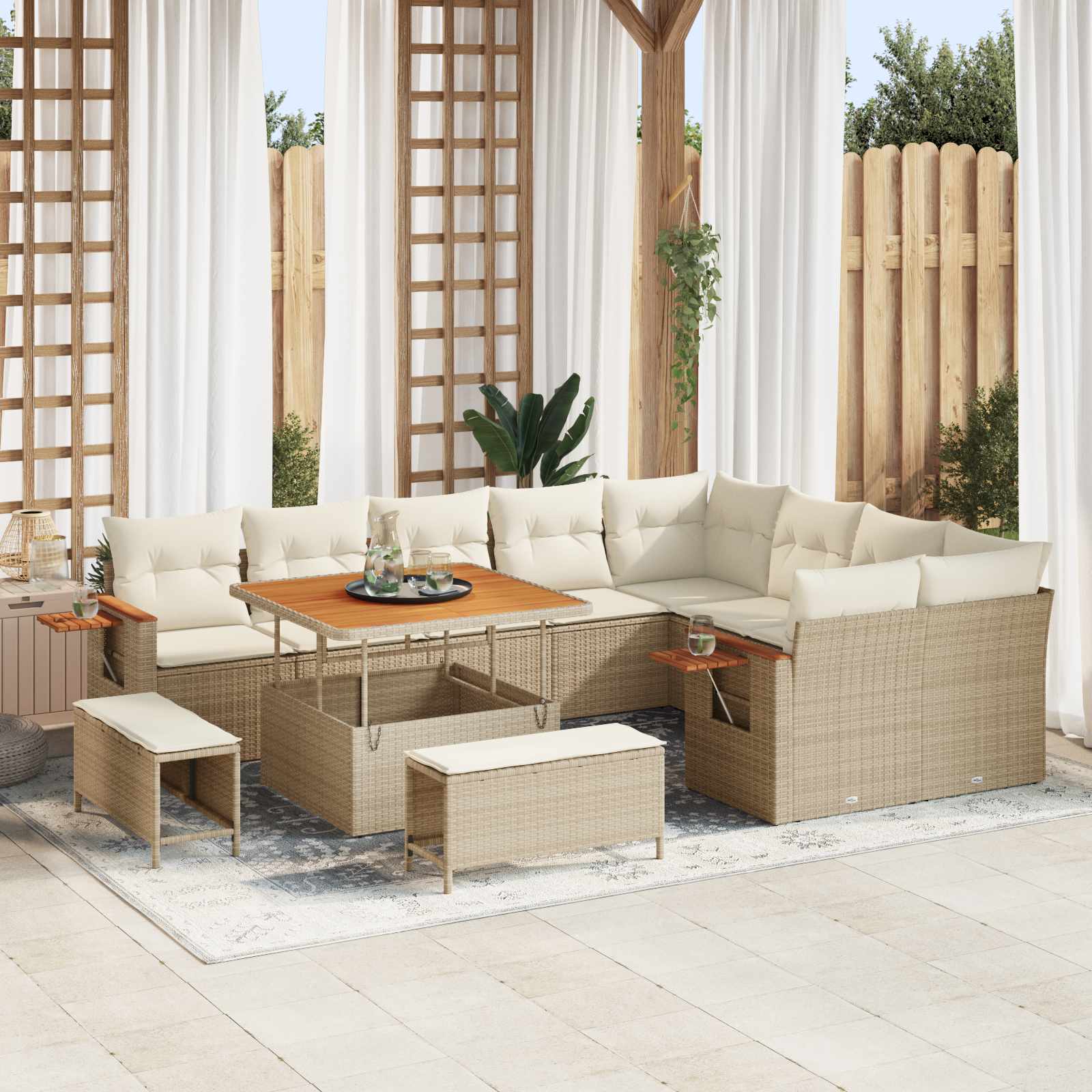 Tuinbankenset 12 pcs Beige poly rattan – afbeelding 1