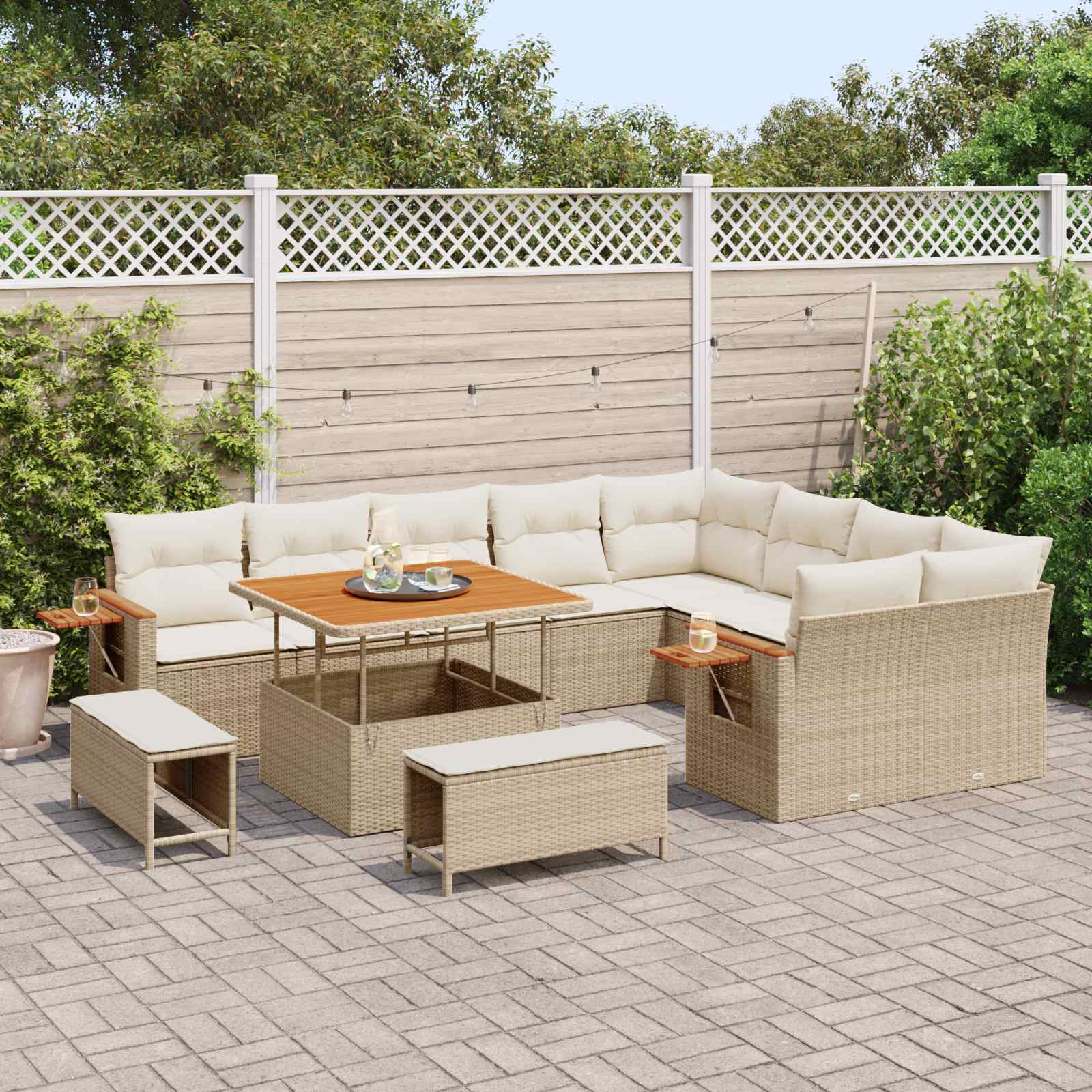 Tuinbankenset 12 pcs Beige poly rattan – afbeelding 3