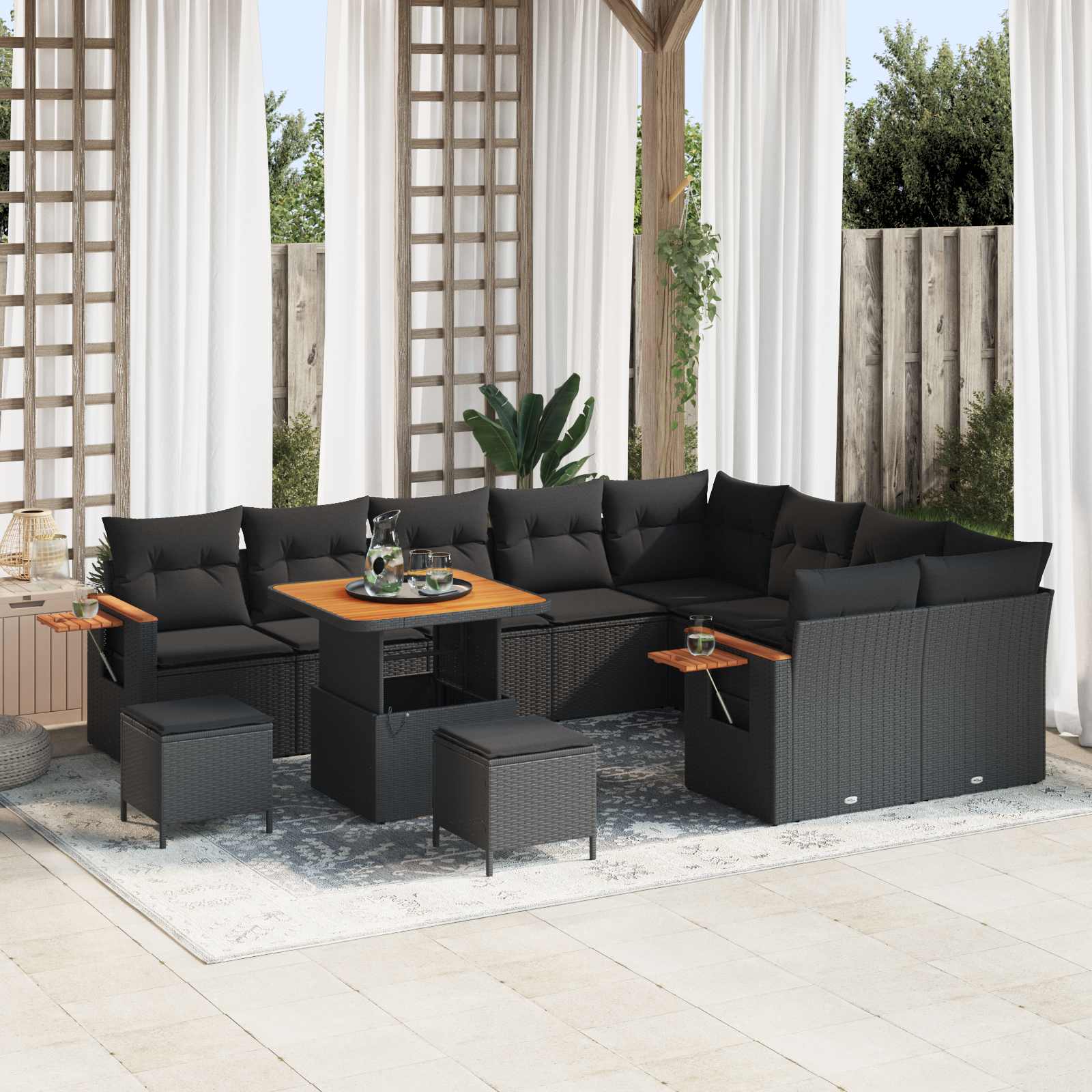 Tuinbankenset 12 pcs Zwart poly rattan – afbeelding 1