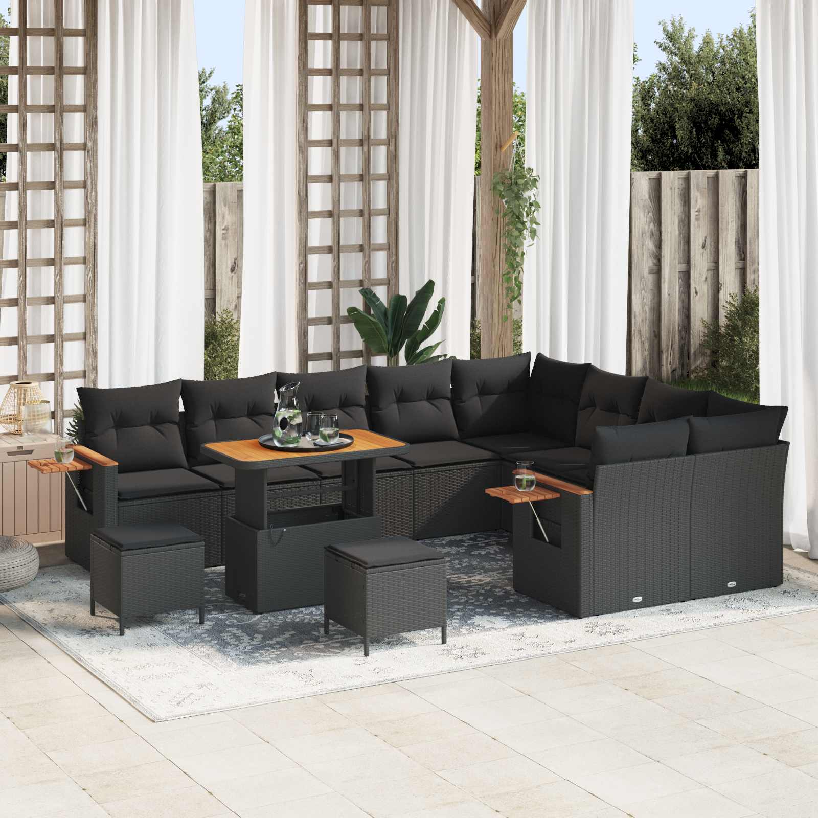 Tuinbankenset 12 pcs Zwart poly rattan – afbeelding 1