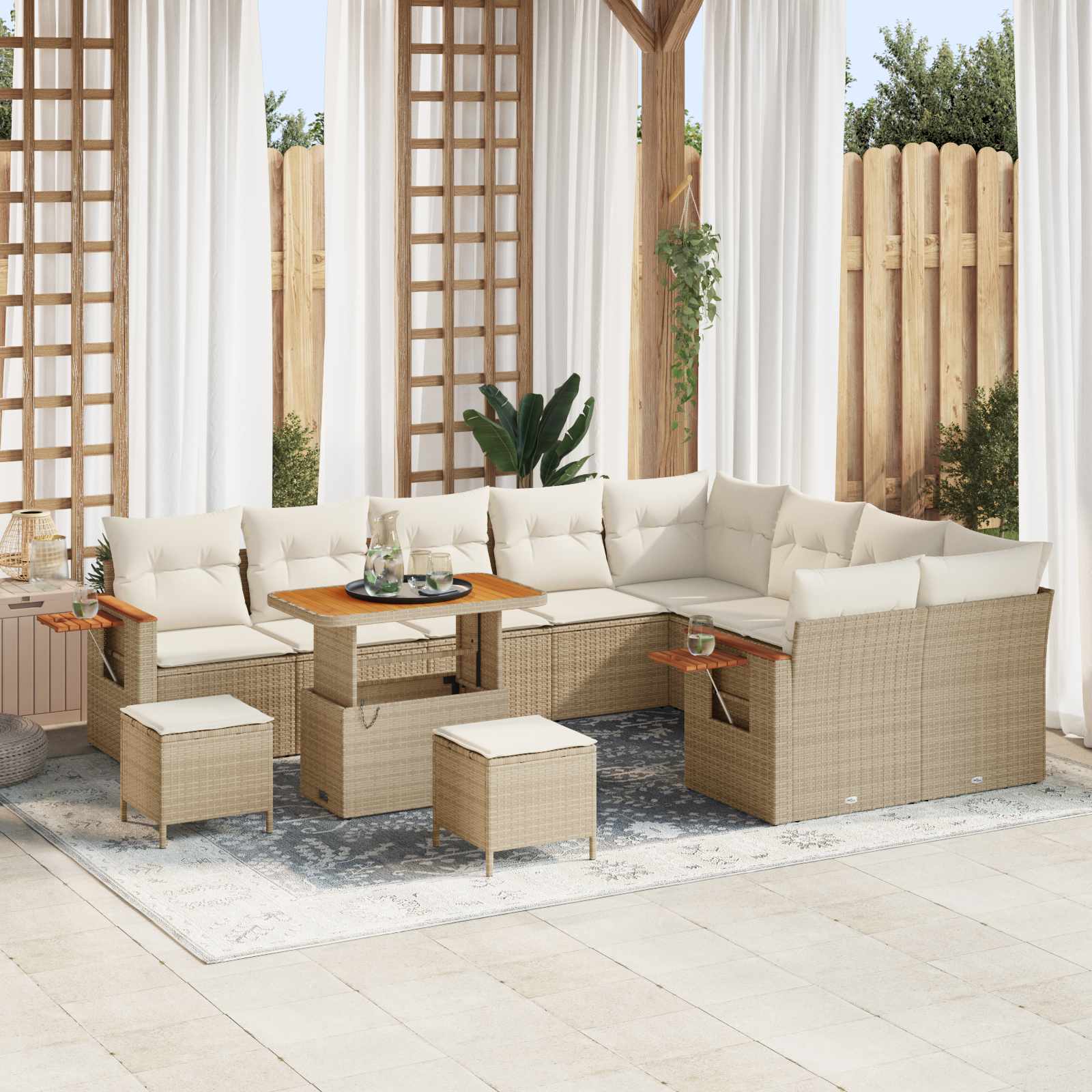Tuinbankenset 12 pcs Beige poly rattan – afbeelding 1