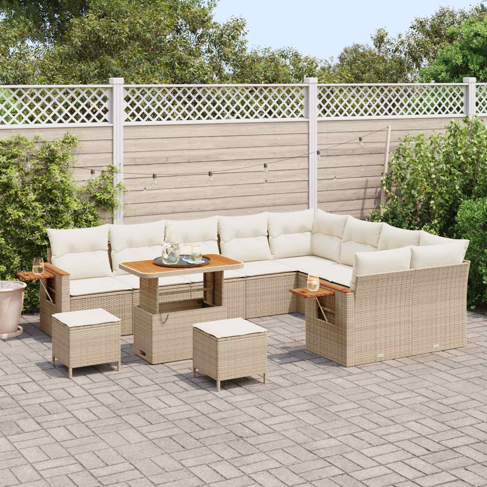 Tuinbankenset 12 pcs Beige poly rattan – afbeelding 3