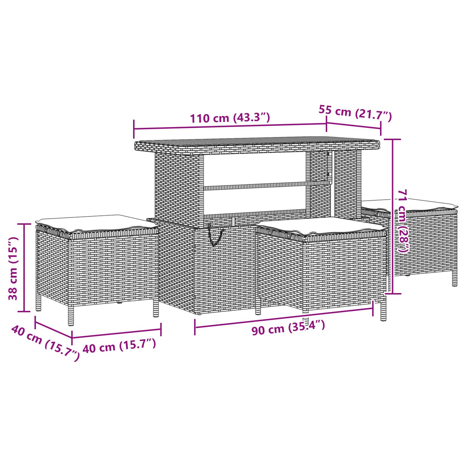 Tuinbankenset 13 pcs Beige poly rattan – afbeelding 11