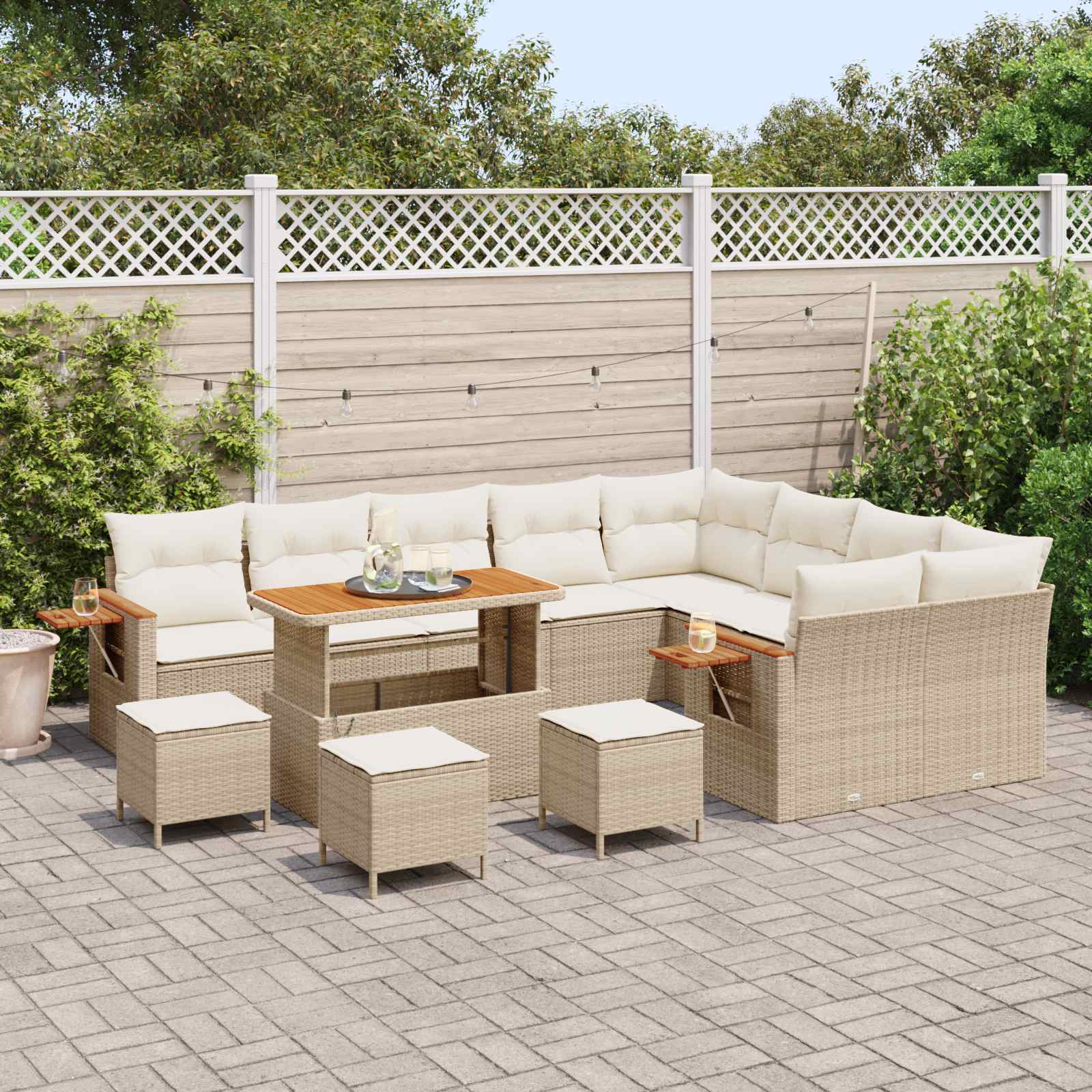 Tuinbankenset 13 pcs Beige poly rattan – afbeelding 3