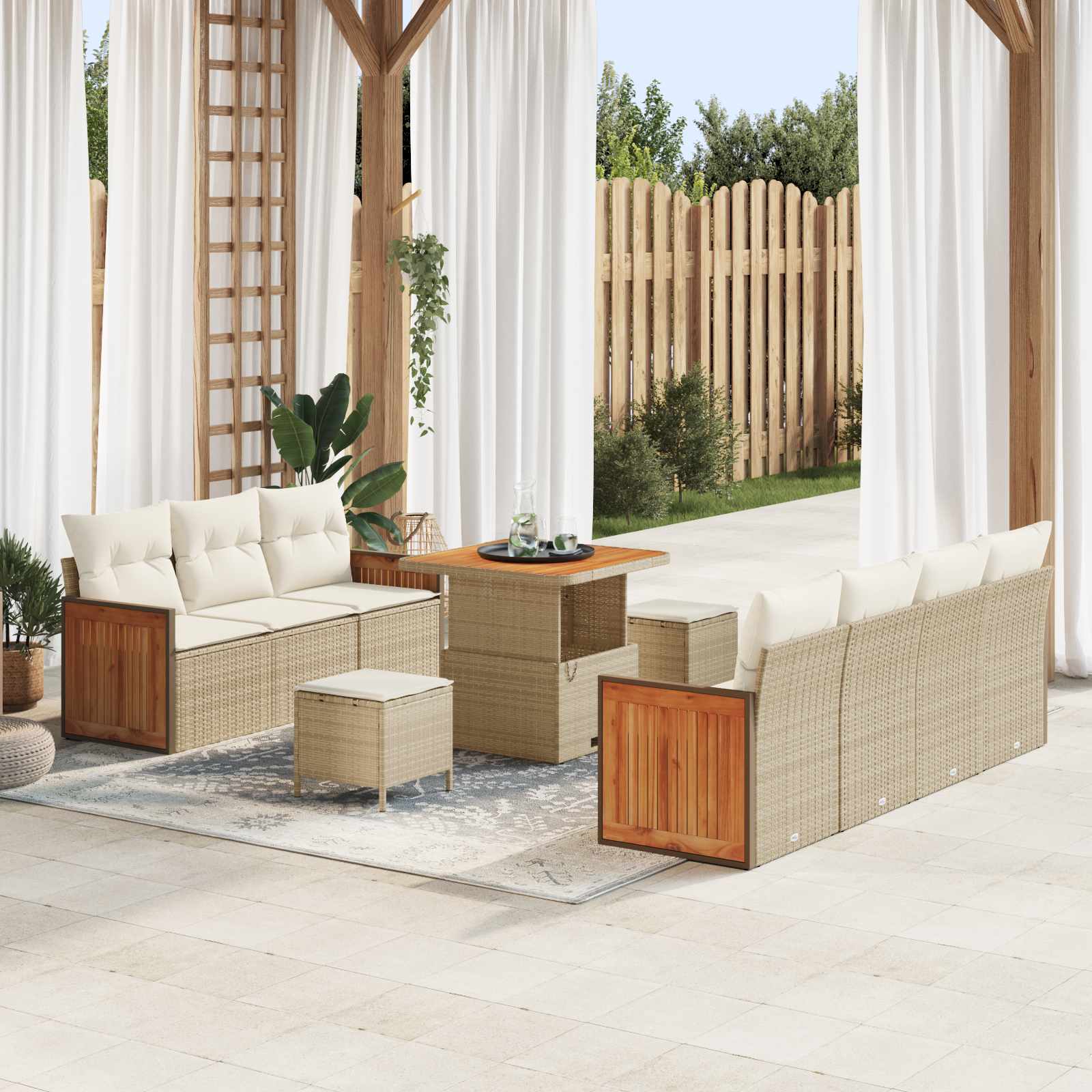 Tuinbankenset met kussen 10 pcs Beige en Crème