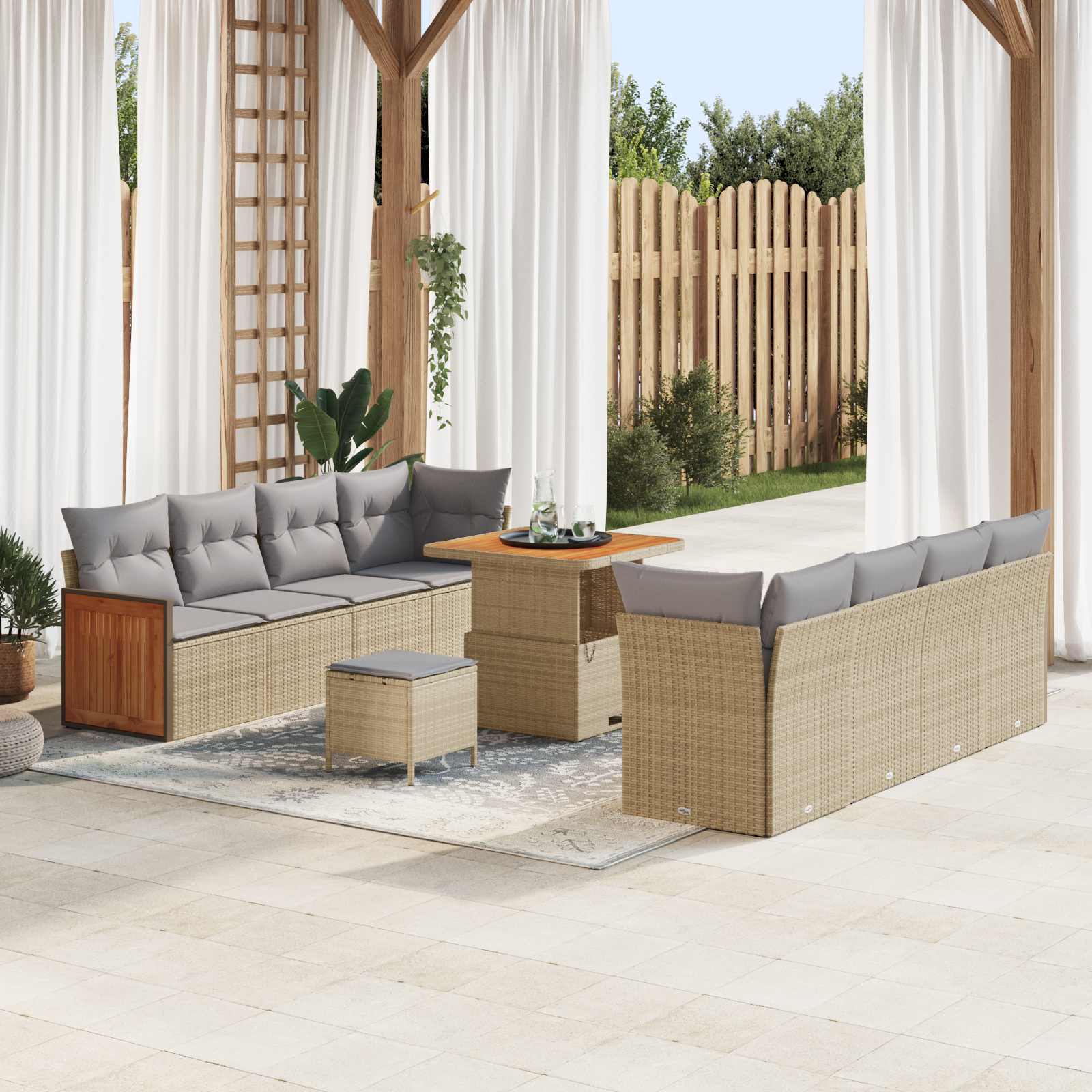 Tuinbankenset met kussen 11 pcs Beige en Licht Grijs – afbeelding 1