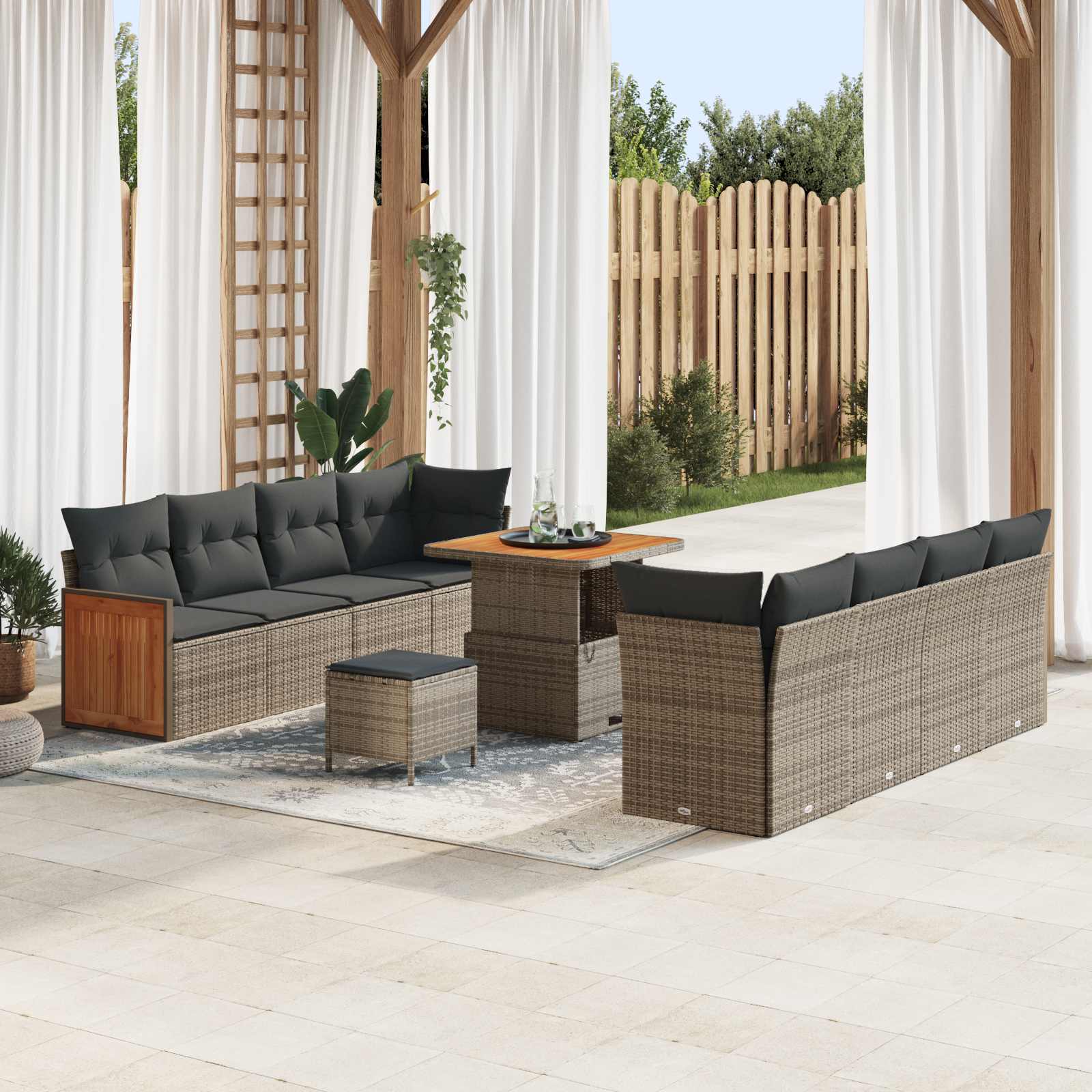 Tuinbankenset 11 pcs Grijs Poly rattan en gepoedercoat staal