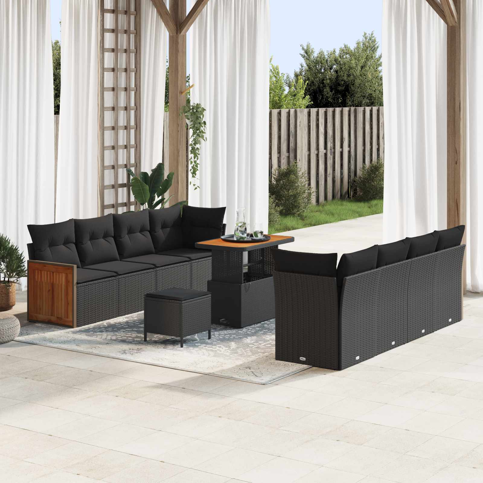 Tuinbankenset 11 pcs Zwart Poly rattan en gepoedercoat staal – afbeelding 1