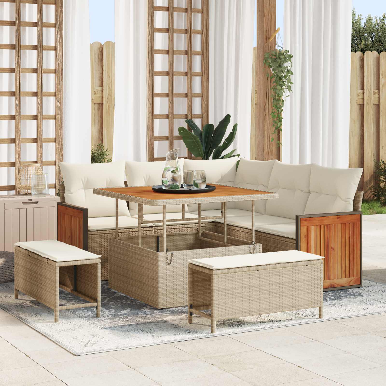 Tuinbankenset met kussen 8 pcs Beige en Crème